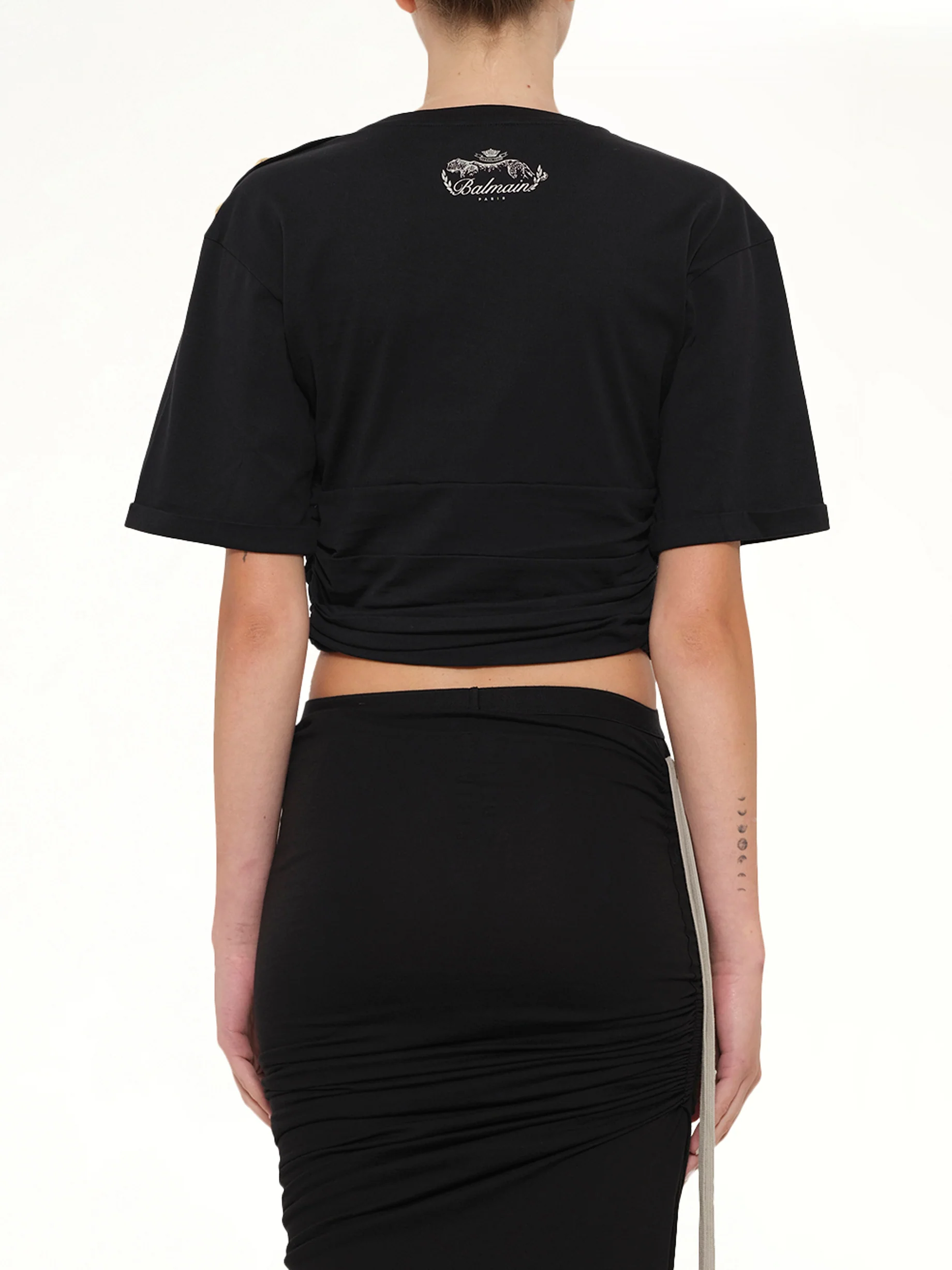 Cropped Knotted T-Shirt in Black/Beige - Image 5