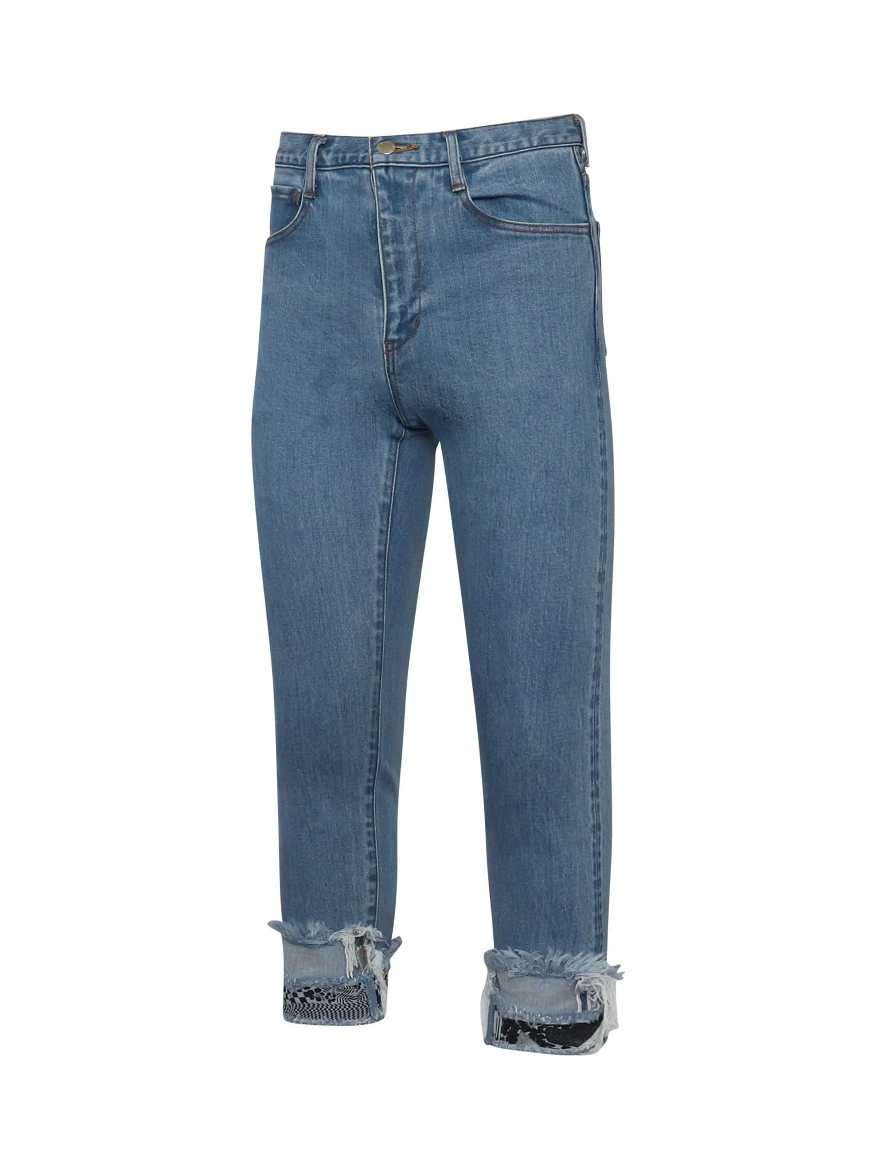 Cropped Print Denim Pants in Indigo - Image 2