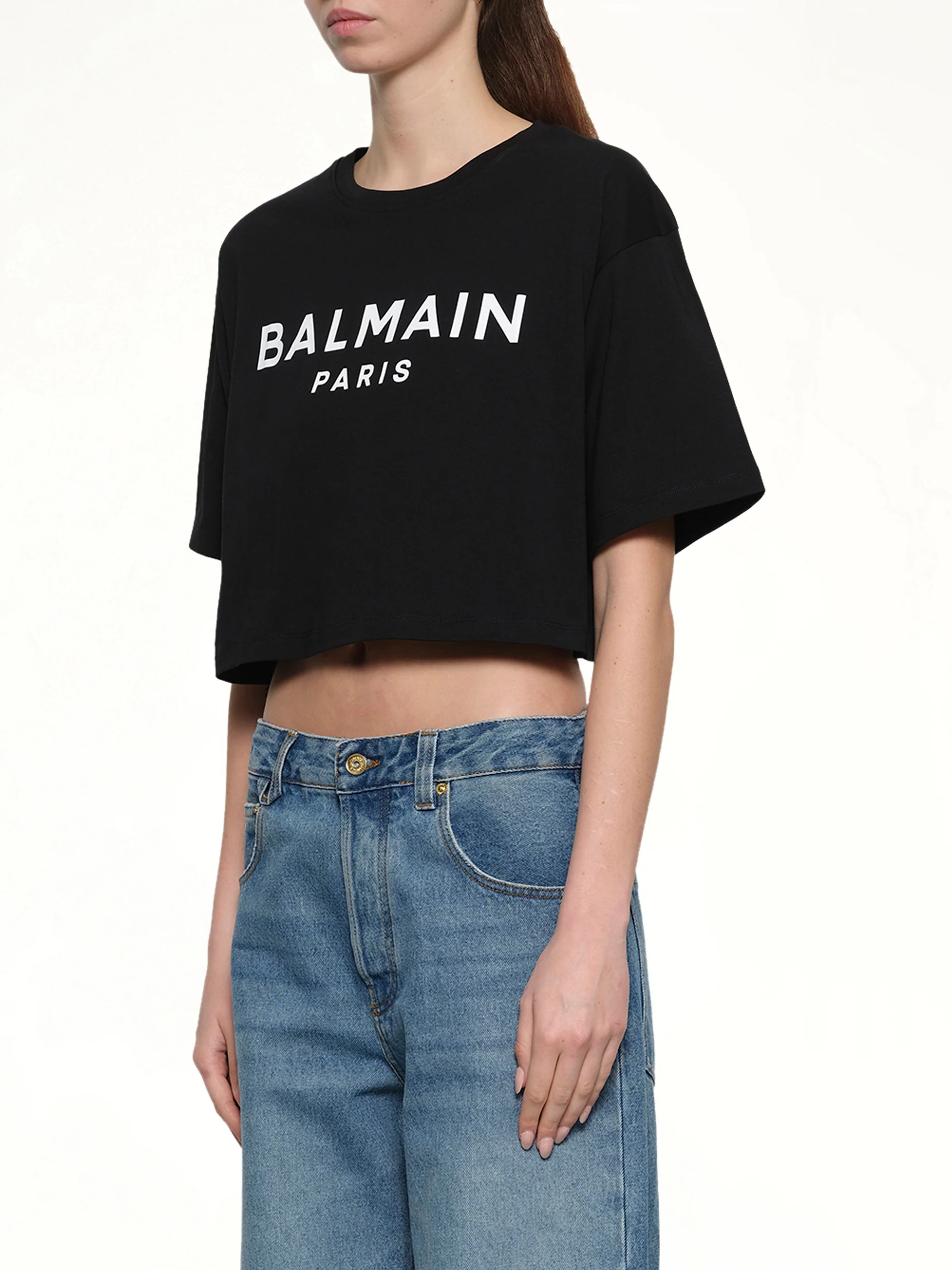 Cropped Print Logo Eco T-Shirt in Black - Image 3