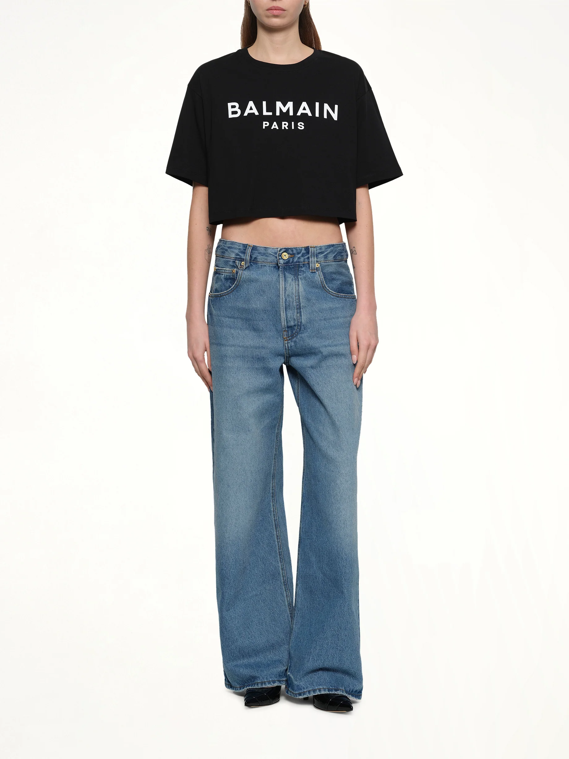 Cropped Print Logo Eco T-Shirt in Black - Image 4