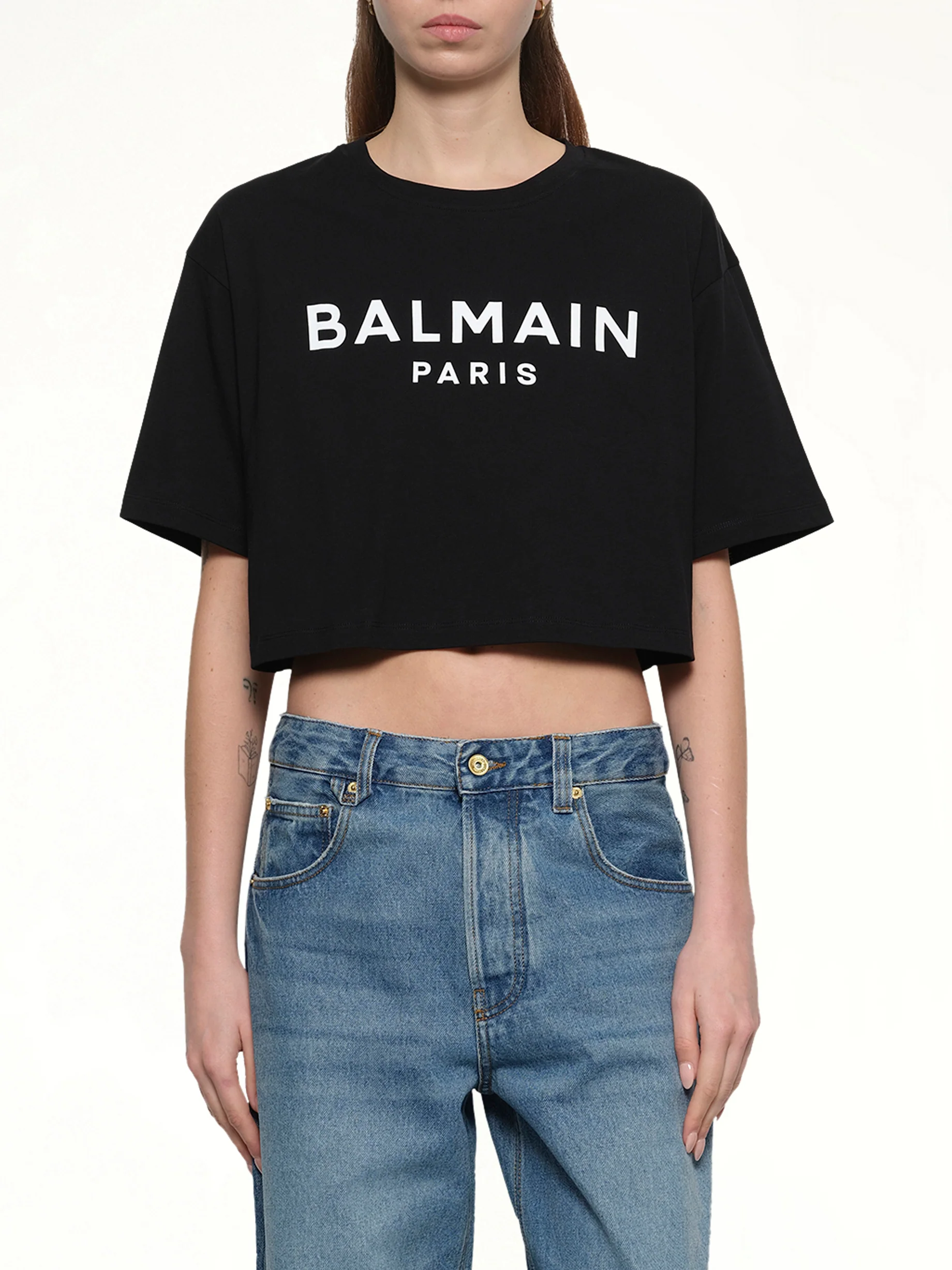 Cropped Print Logo Eco T-Shirt in Black - Image 6