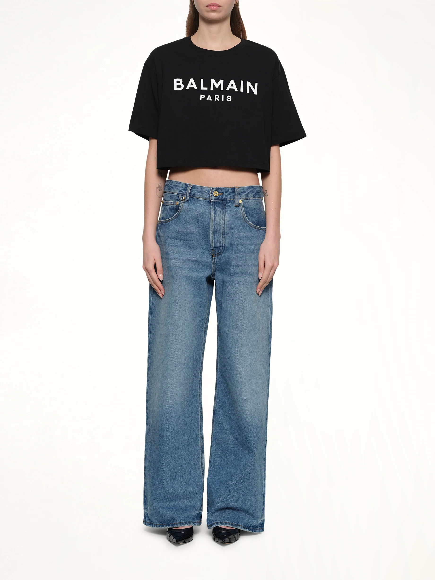 Cropped Print Logo Eco T-Shirt in Black - Image 7