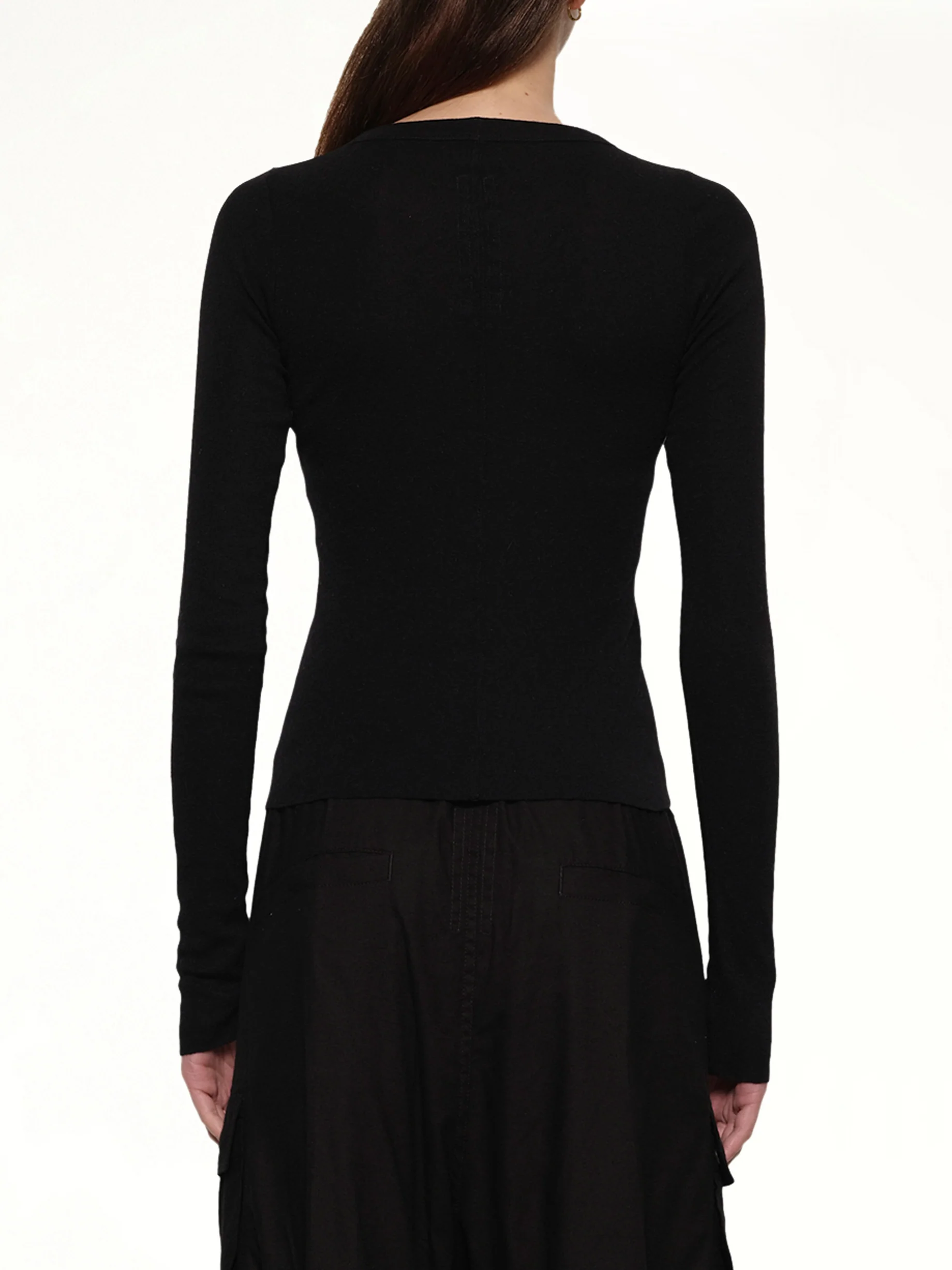 Cropped Rib Long Sleeve T in Black - Image 5