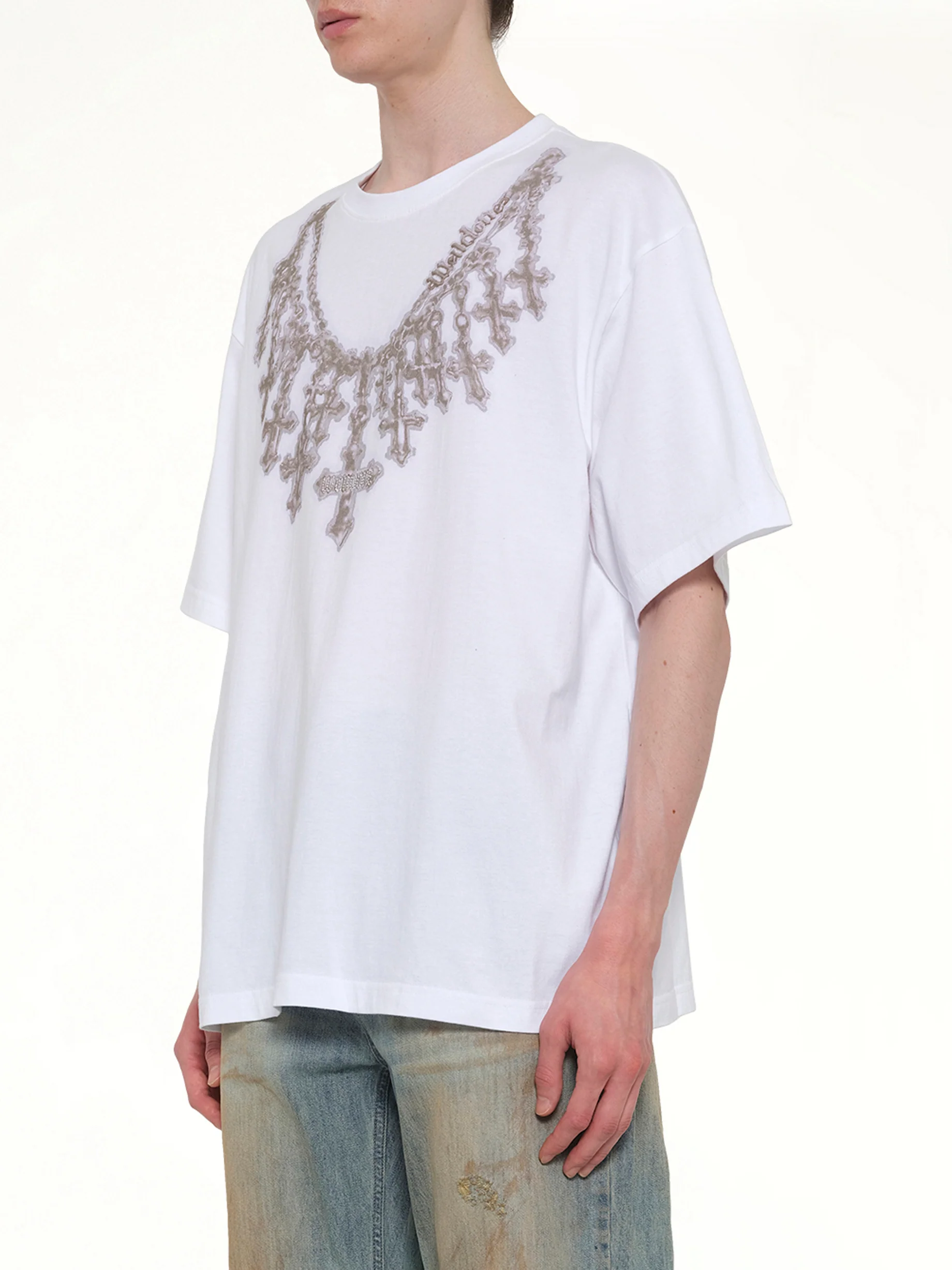 Cross Necklace T-Shirt in White - Image 3