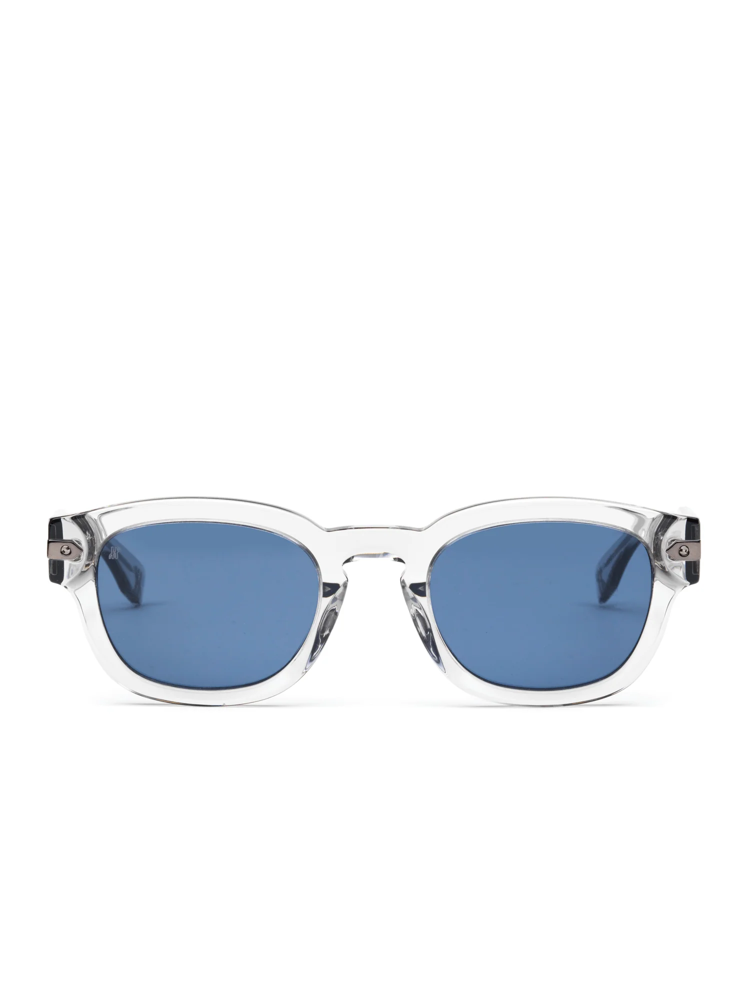 Crystal Grey Rounded Key Sunglasses with Solid Blue Lens