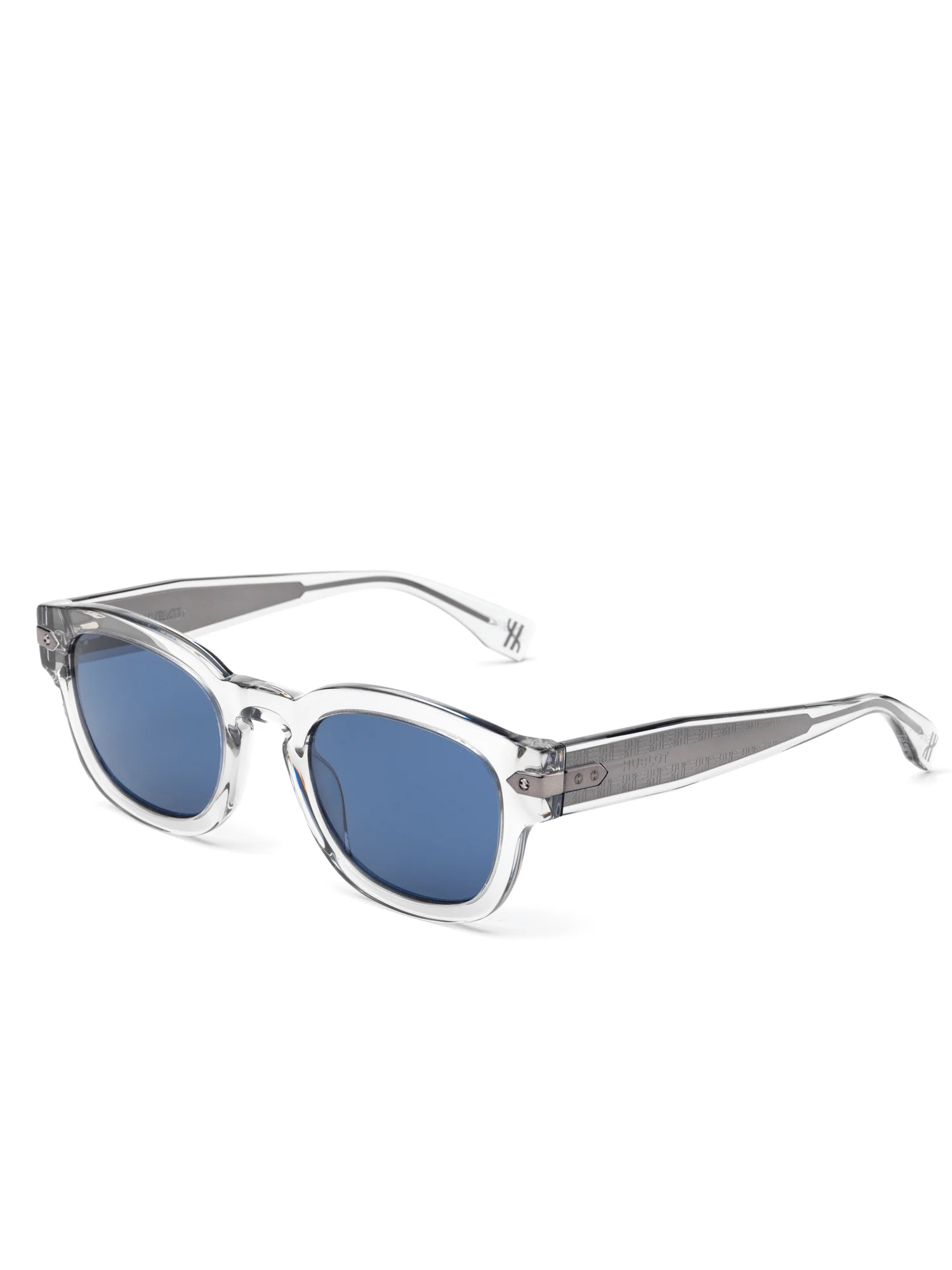 Crystal Grey Rounded Key Sunglasses with Solid Blue Lens - Image 2