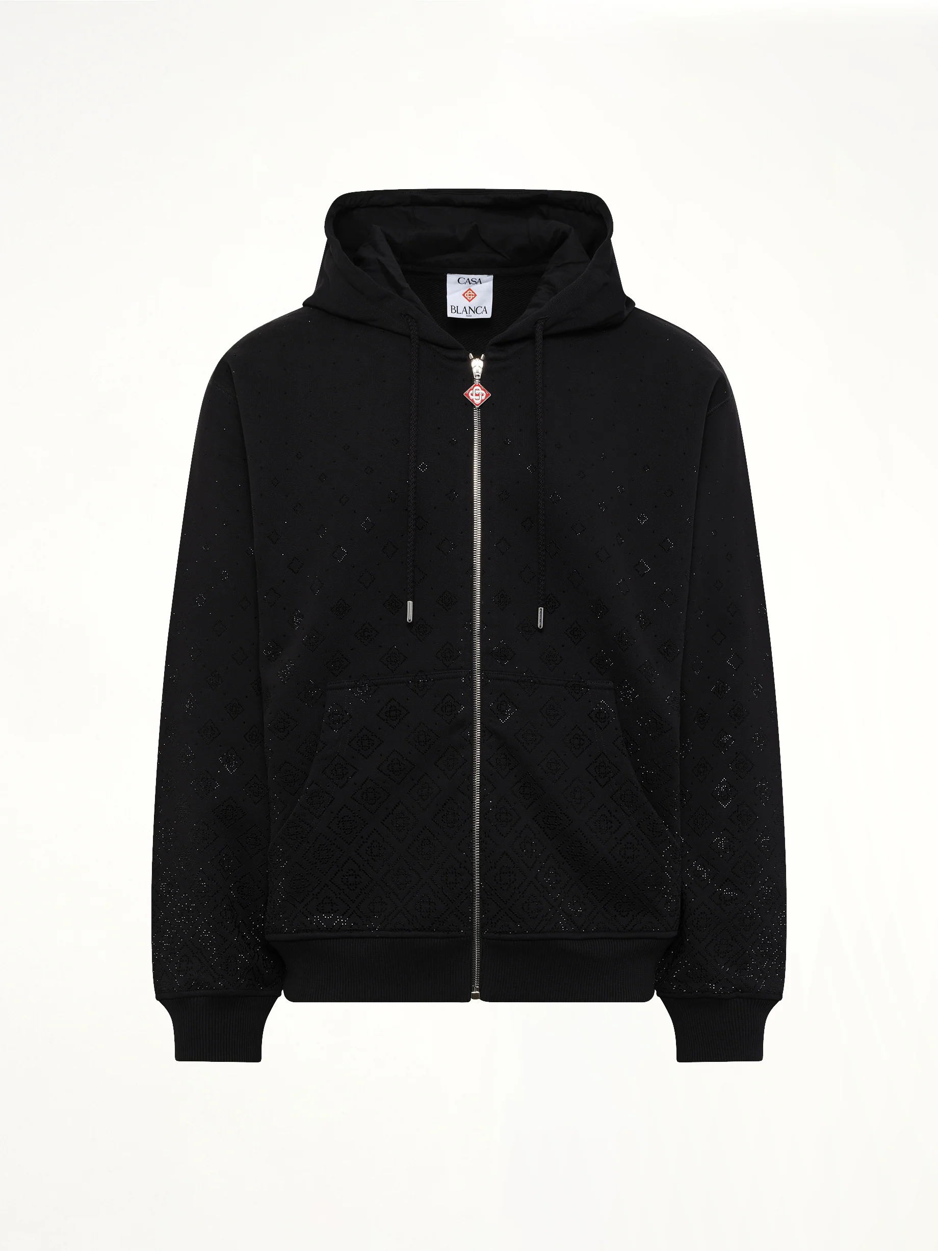 Crystal Monogram Zip-Up Hoodie in Black - Image 2