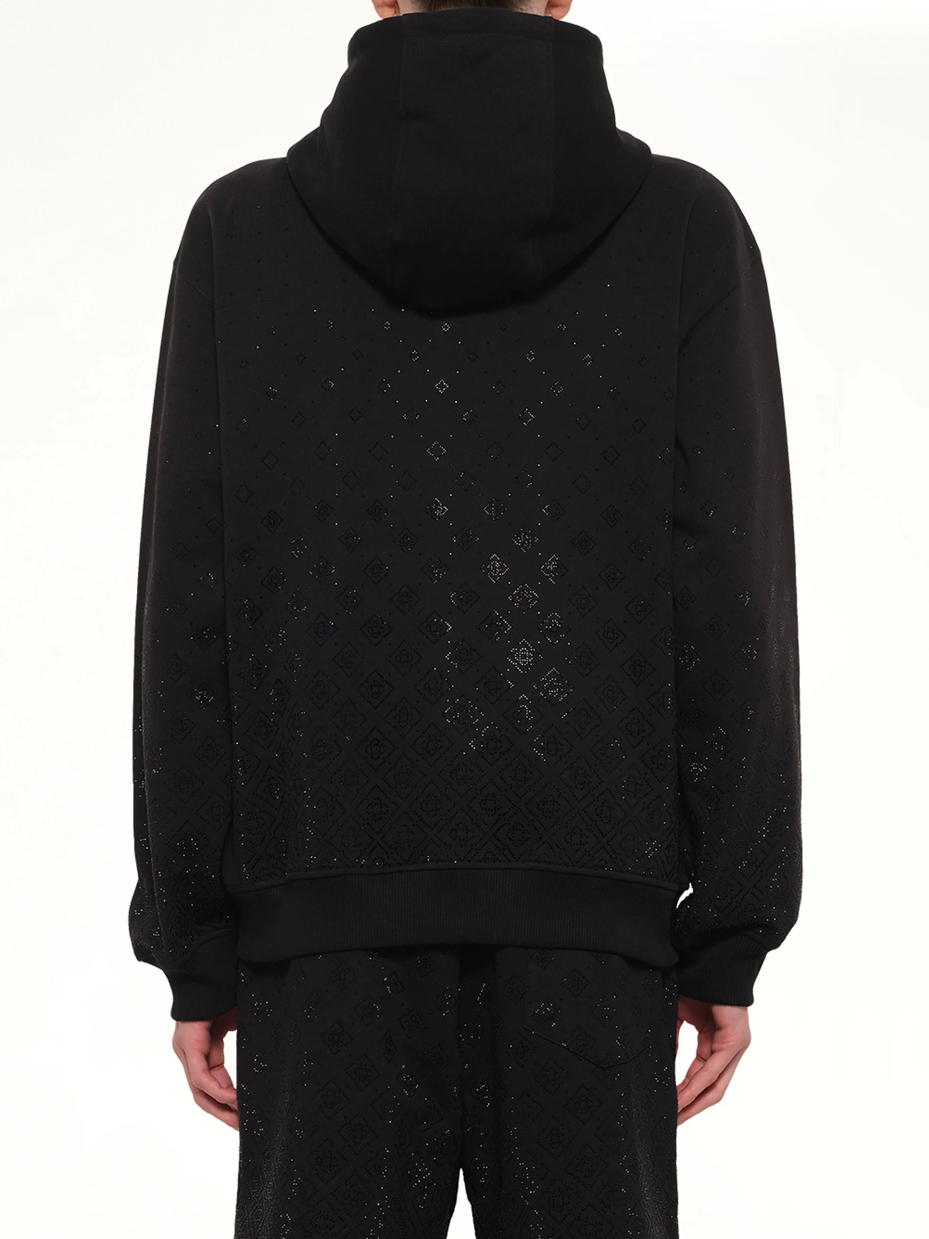 Crystal Monogram Zip-Up Hoodie in Black - Image 5