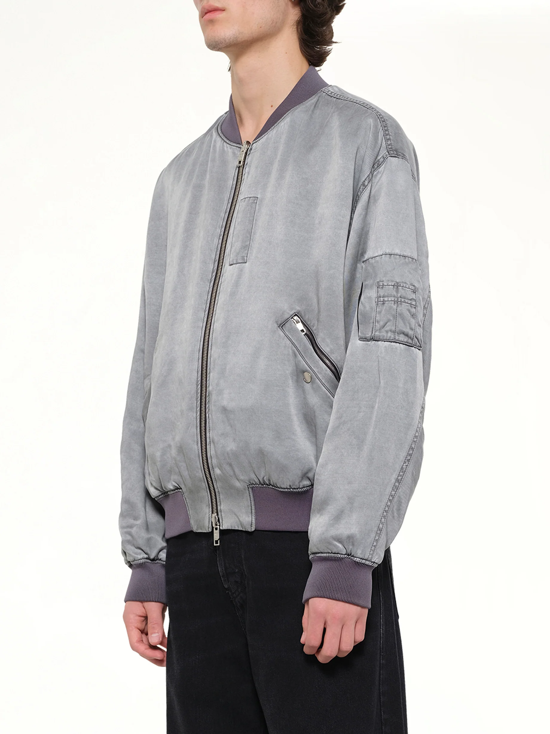 Cupro Bomber Jacket in Grey - Image 3