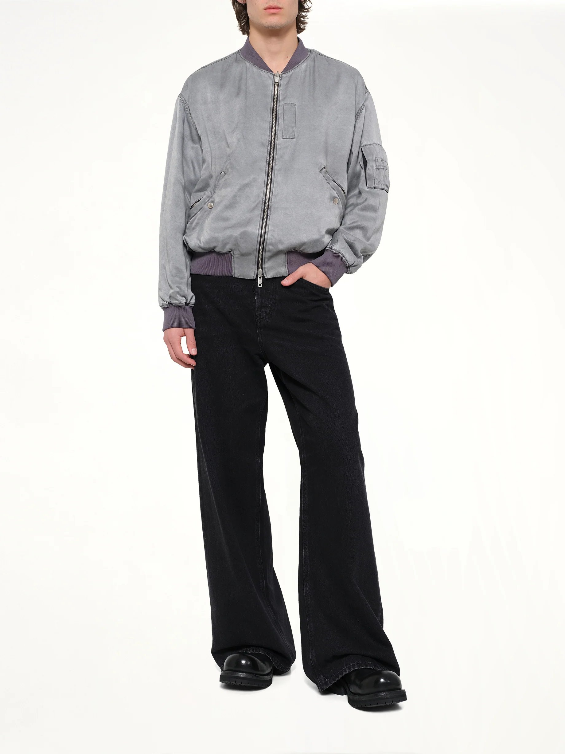 Cupro Bomber Jacket in Grey - Image 4