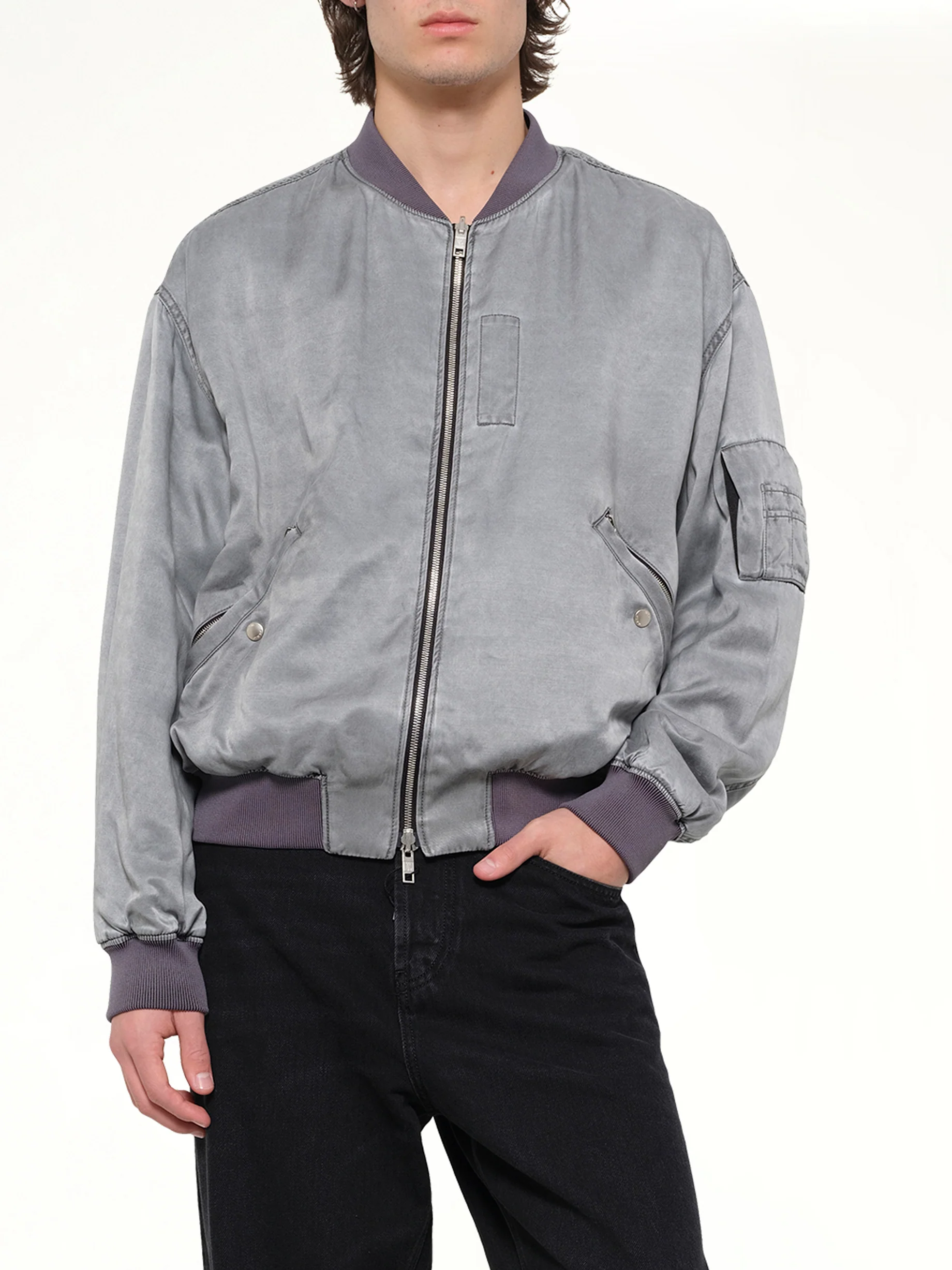 Cupro Bomber Jacket in Grey - Image 6