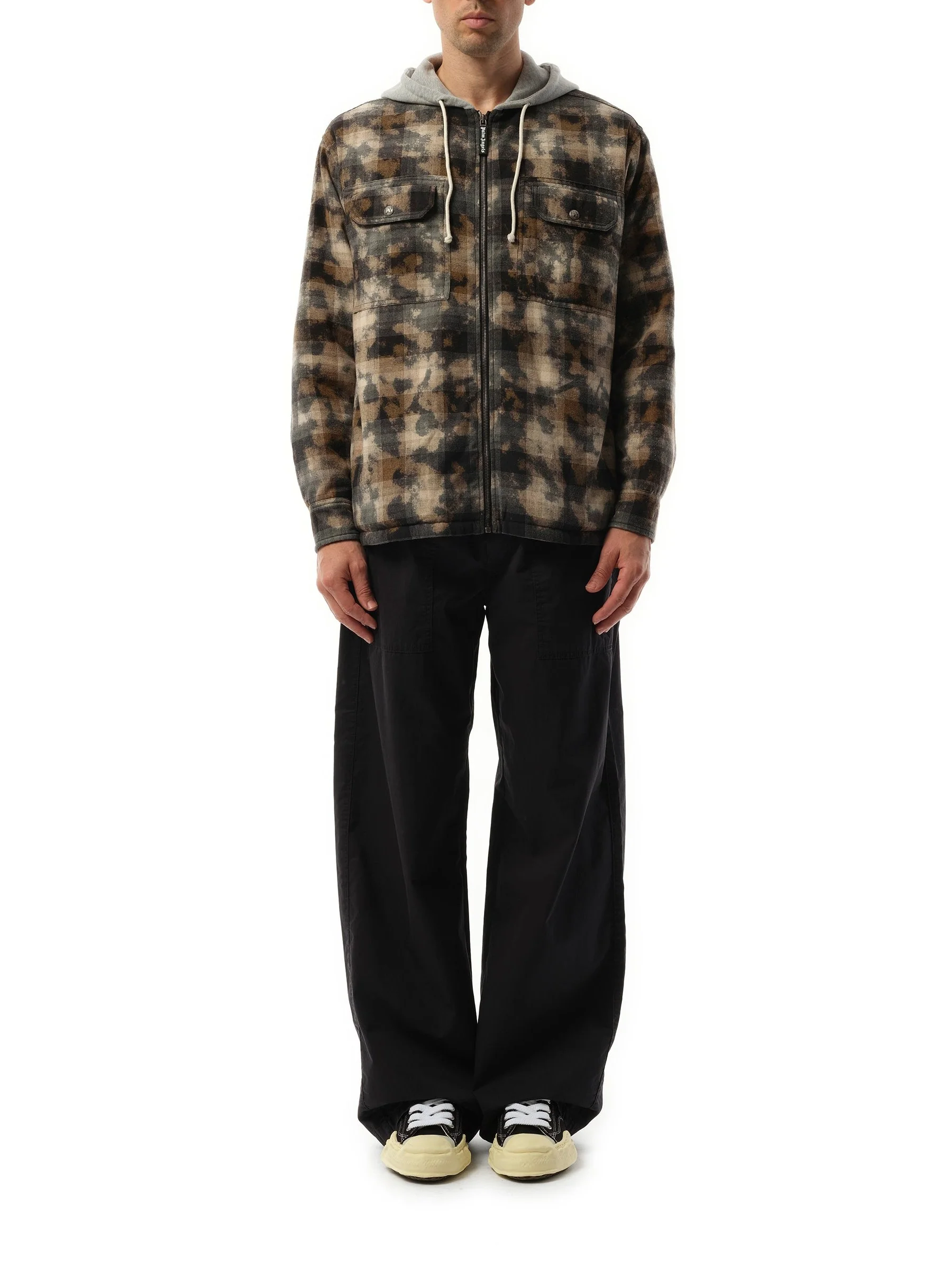 Curved Logo Check Overshirt in Grey/Off White - Image 4