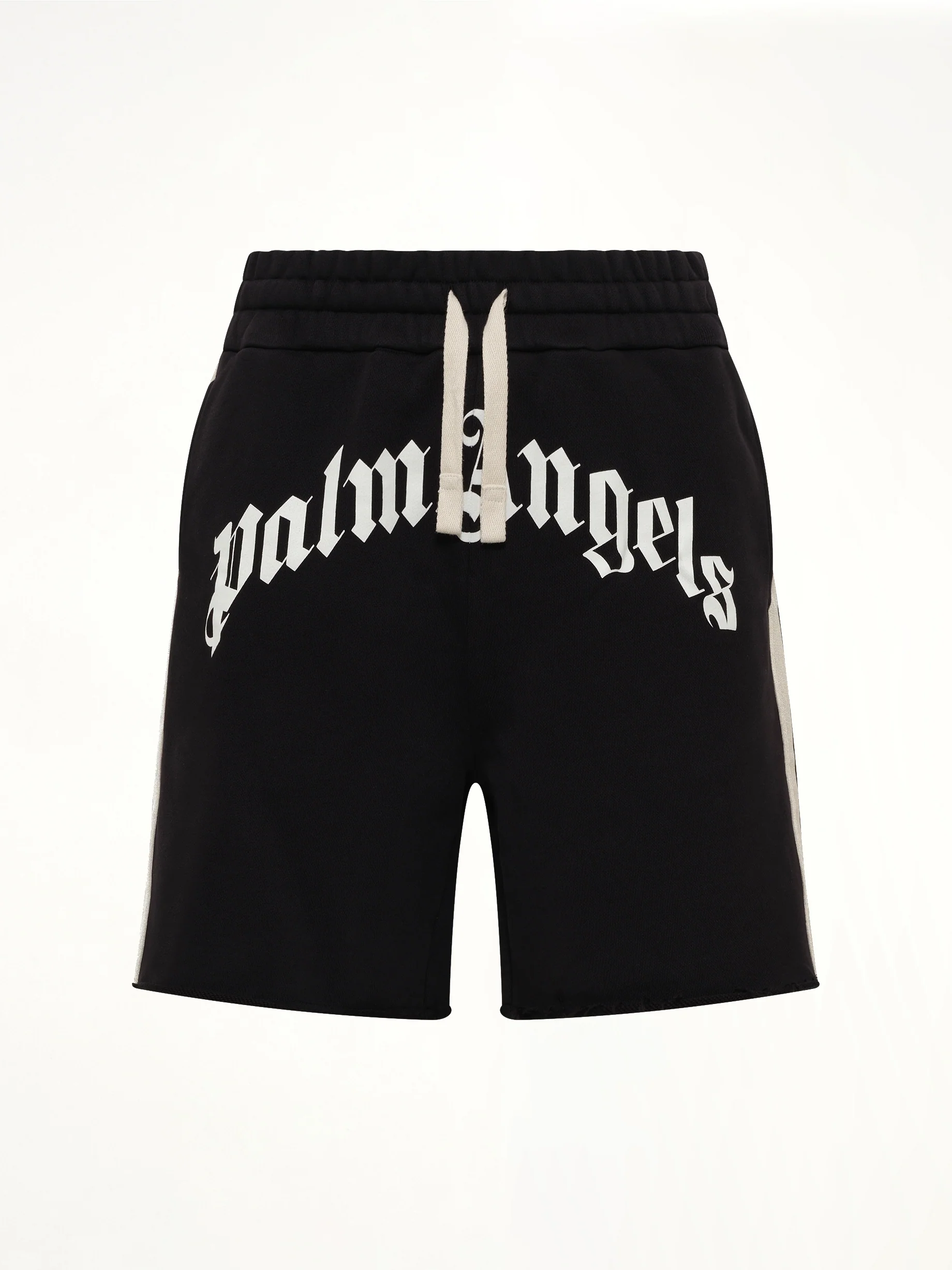 Curved Logo Track Sweatshorts in Black/Off White - Image 2