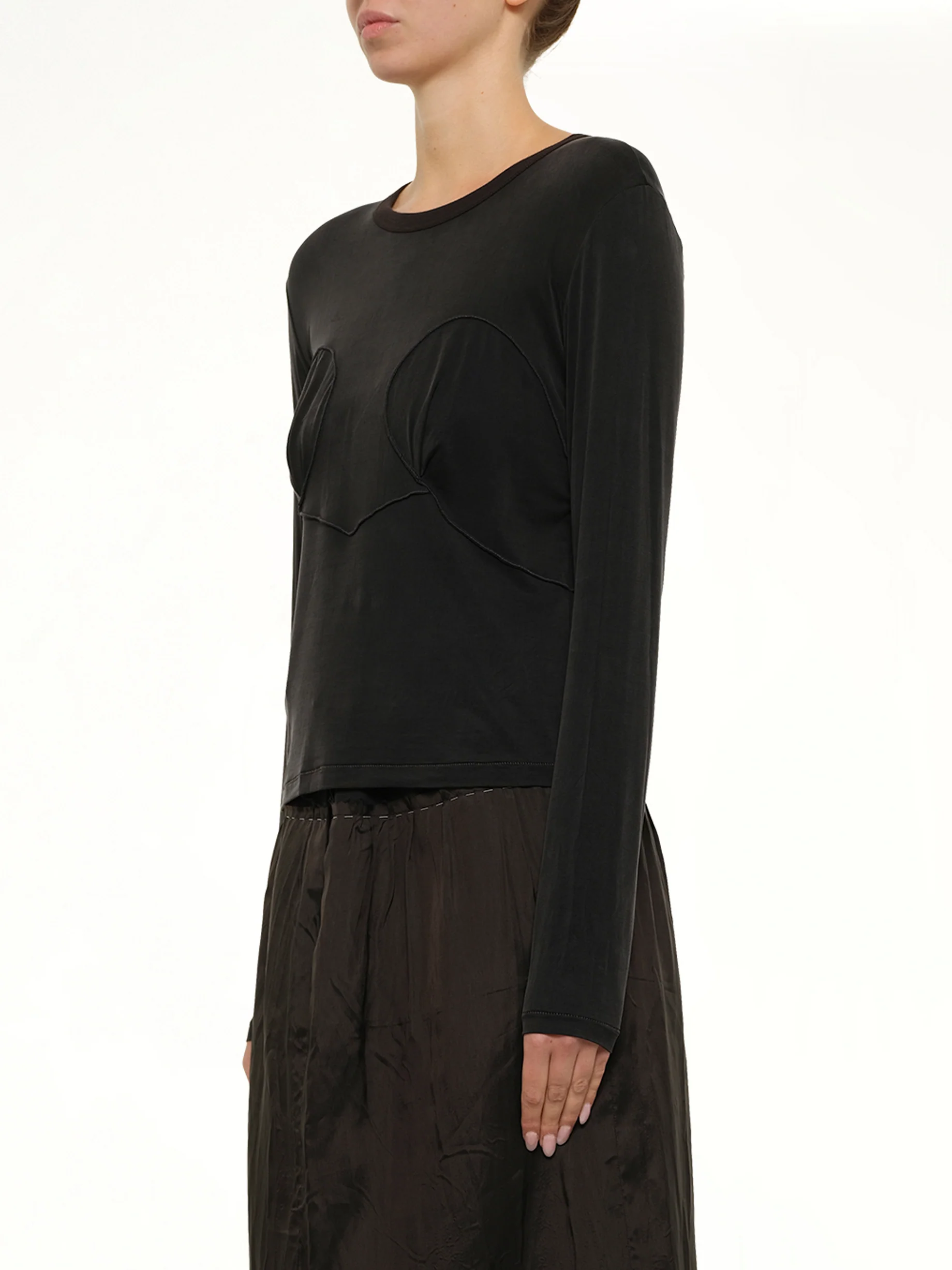 Cut-out Long Sleeve T-Shirt in Black - Image 3