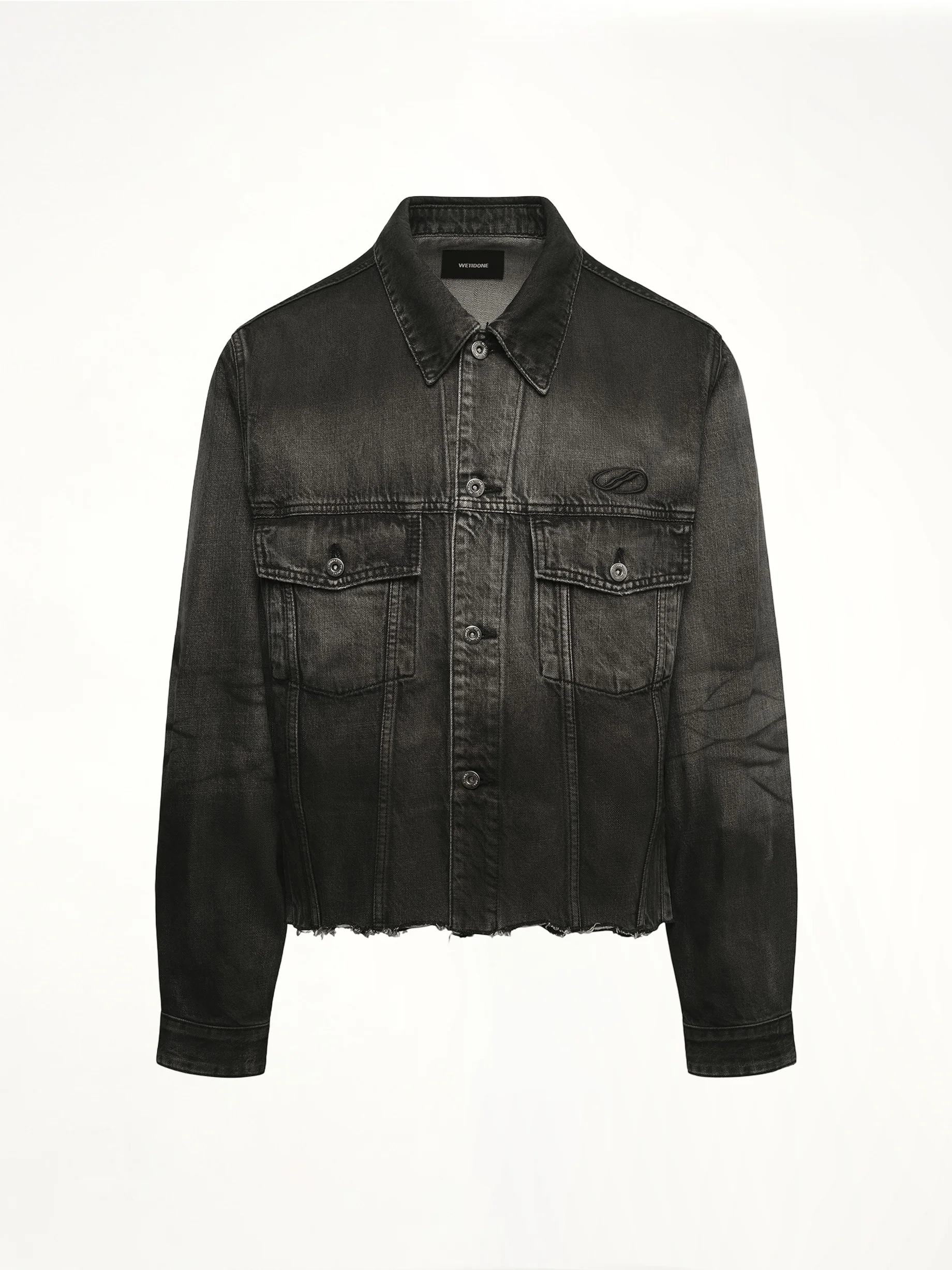 Dark-Spray Detail Denim Jacket in Black - Image 2