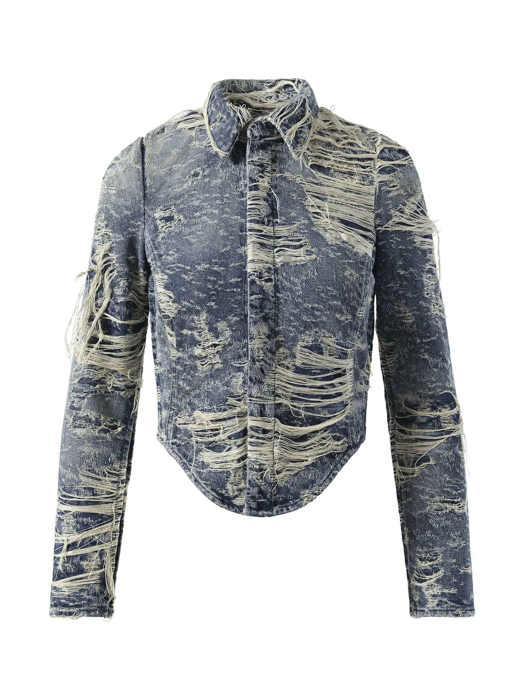 De-Madeline Distressed Denim Shirt in Blue - Image 3