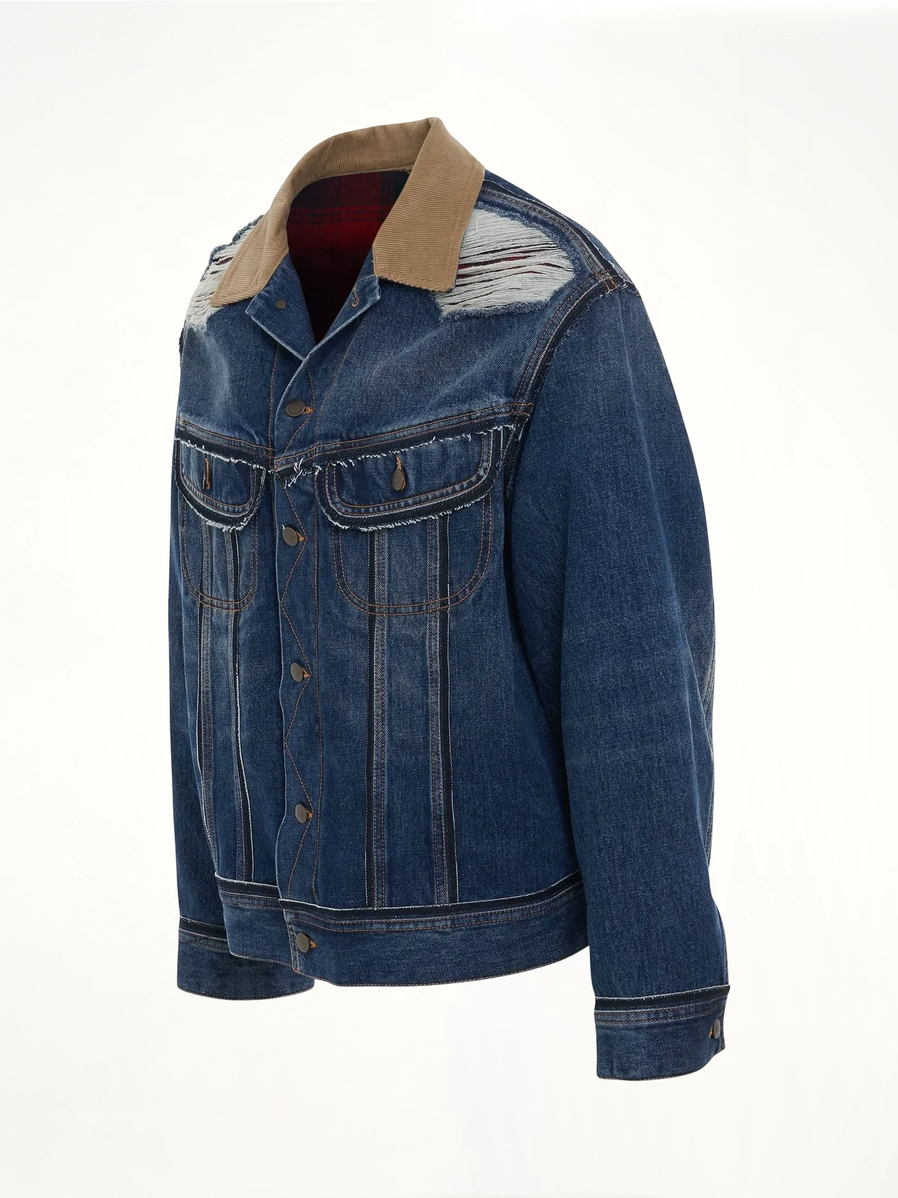 Deconstruction Cut-Out Denim Jacket in Indigo - Image 2