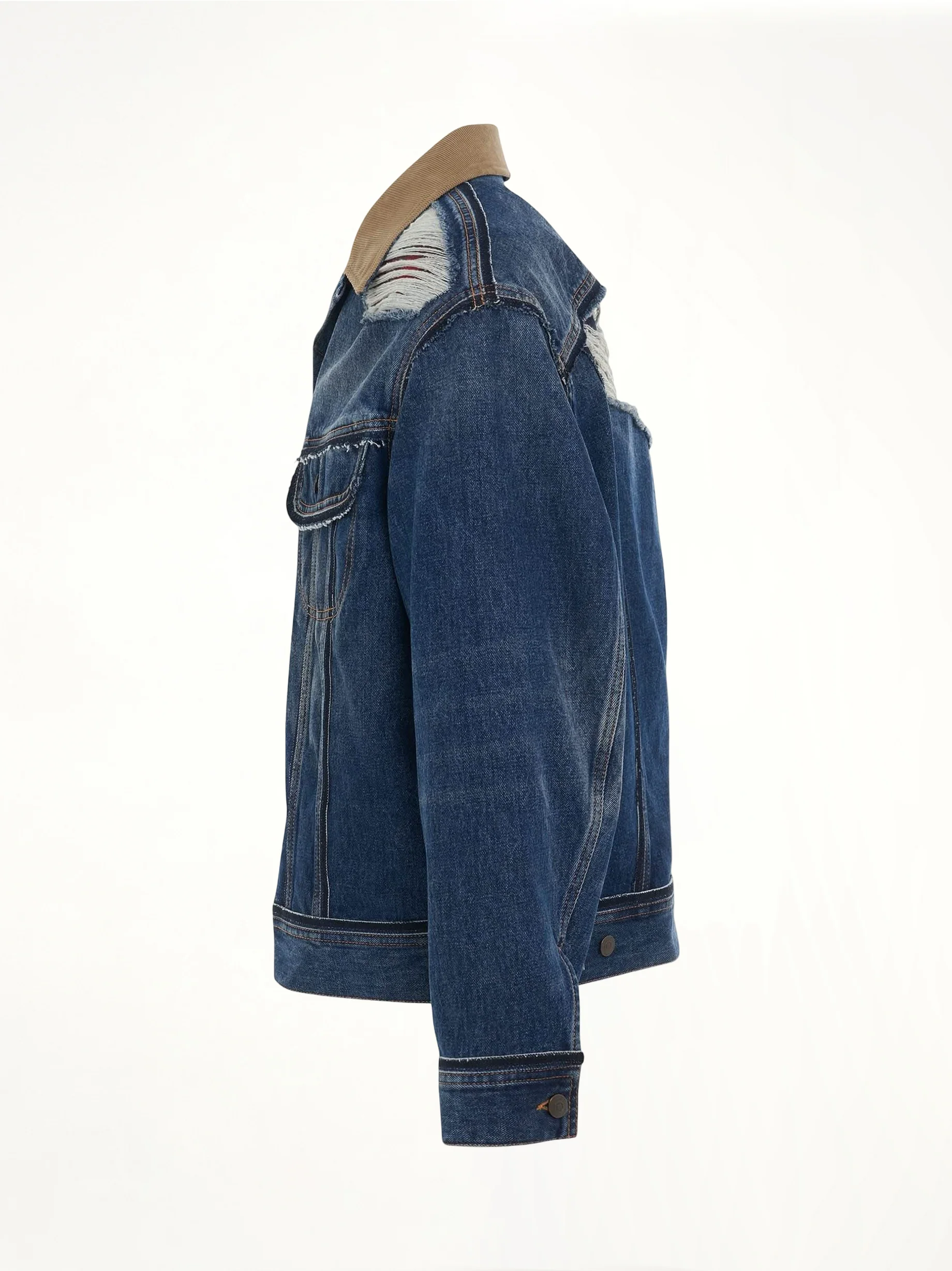 Deconstruction Cut-Out Denim Jacket in Indigo - Image 3