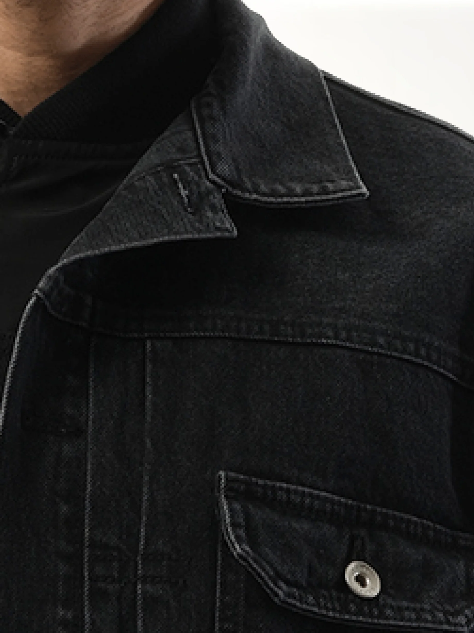 Denim Nylon Double Jacket in Black - Image 3