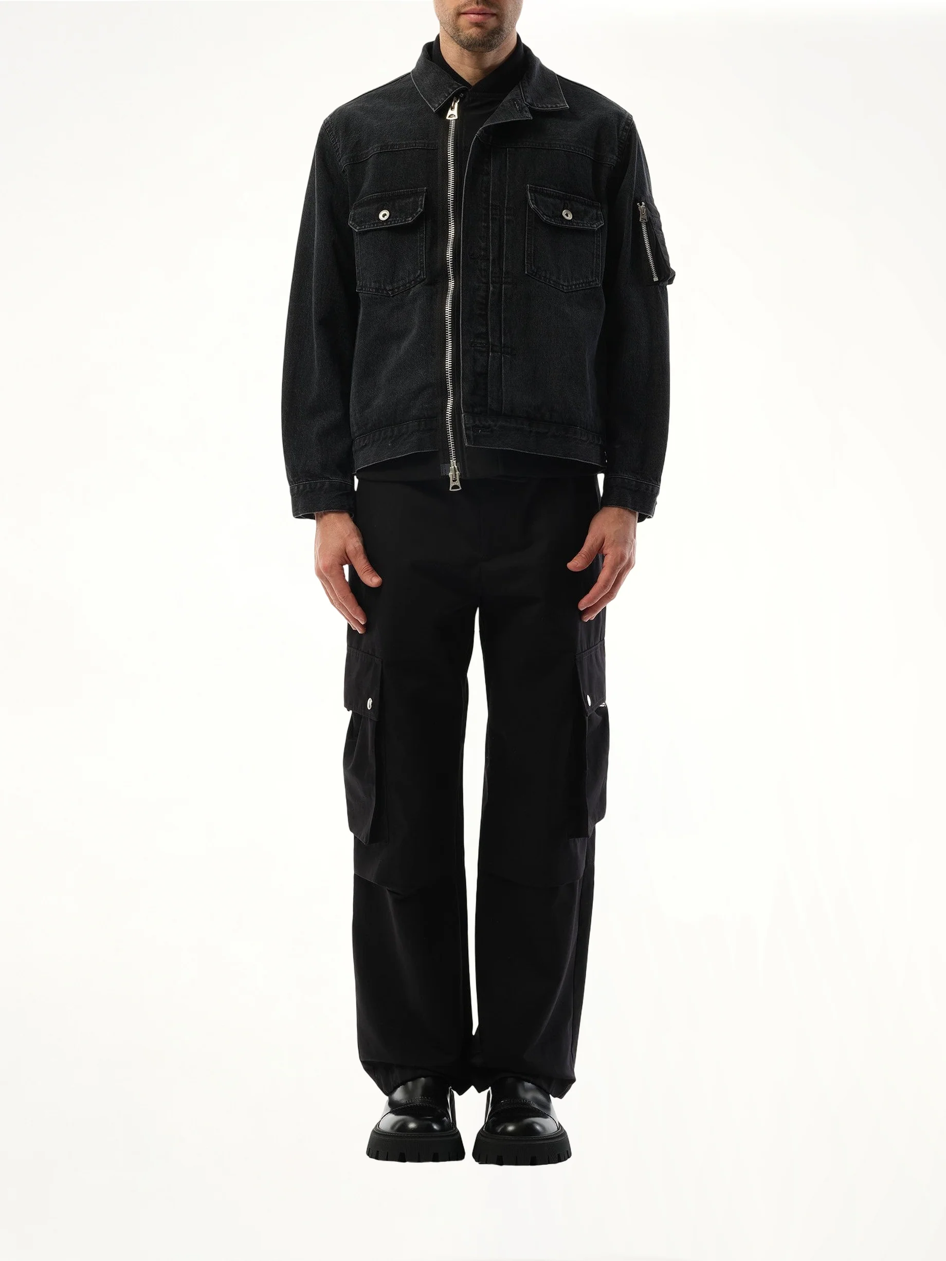 Denim Nylon Double Jacket in Black - Image 4