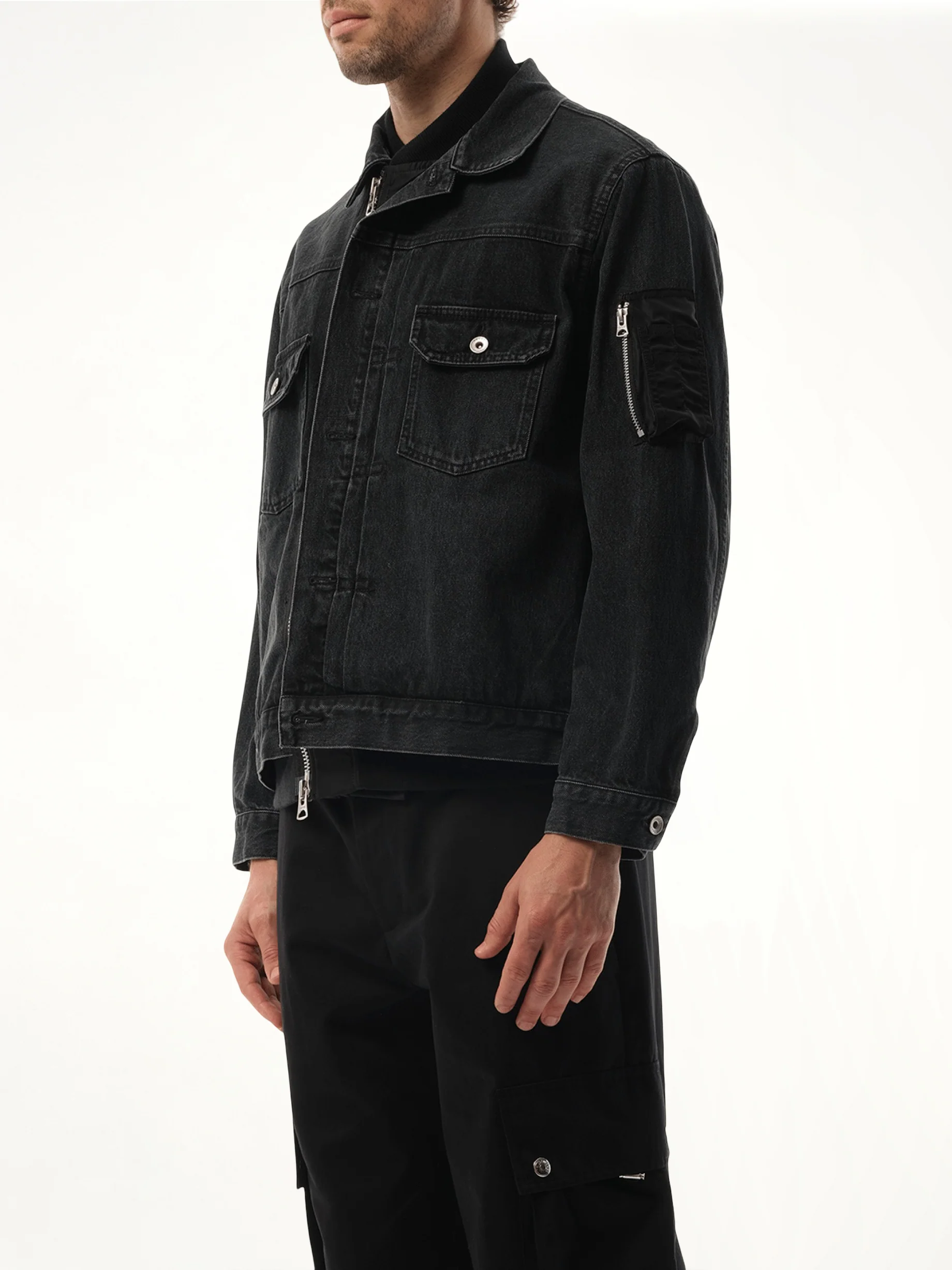 Denim Nylon Double Jacket in Black - Image 5