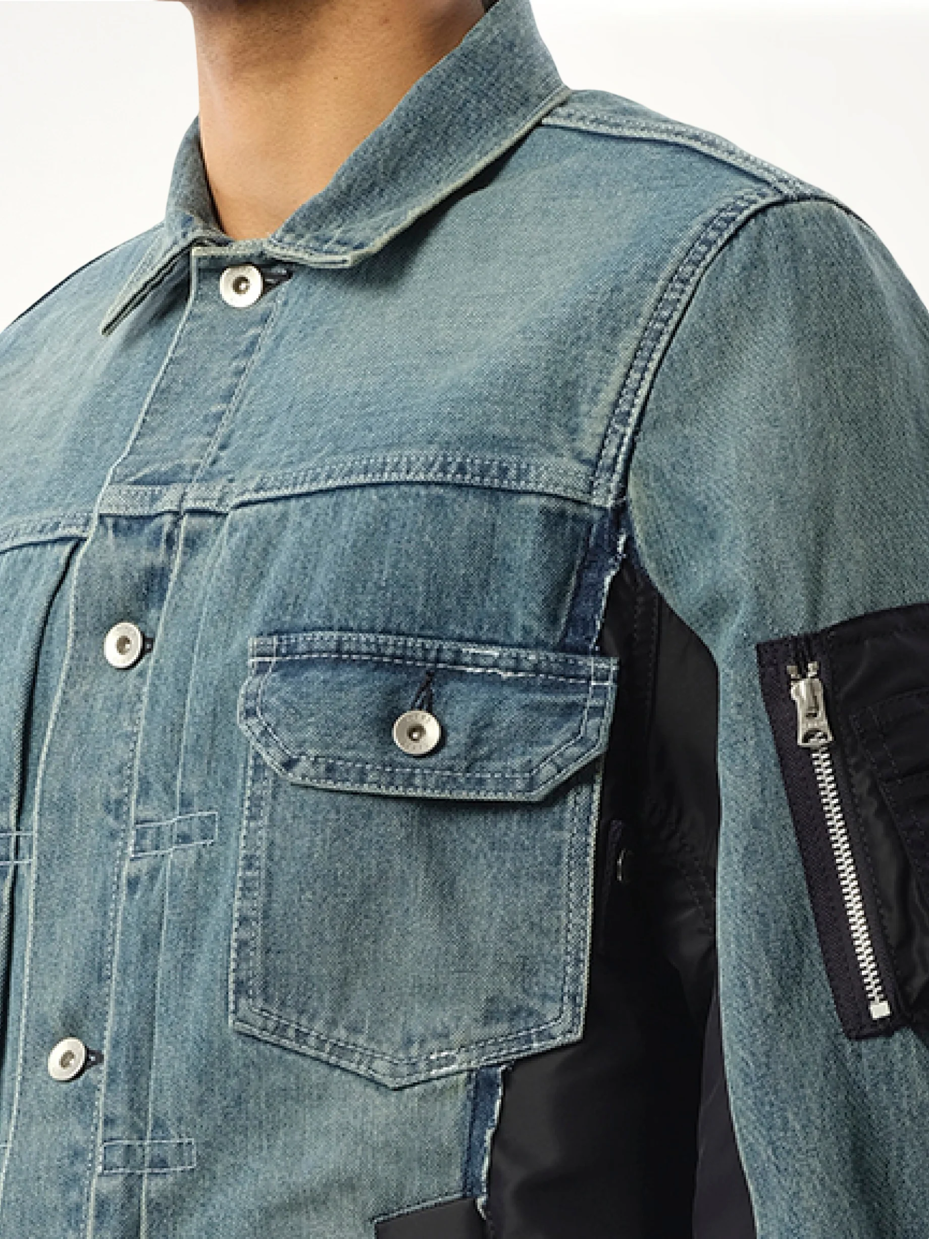 Denim Nylon Twill Jacket in Light Blue - Image 3