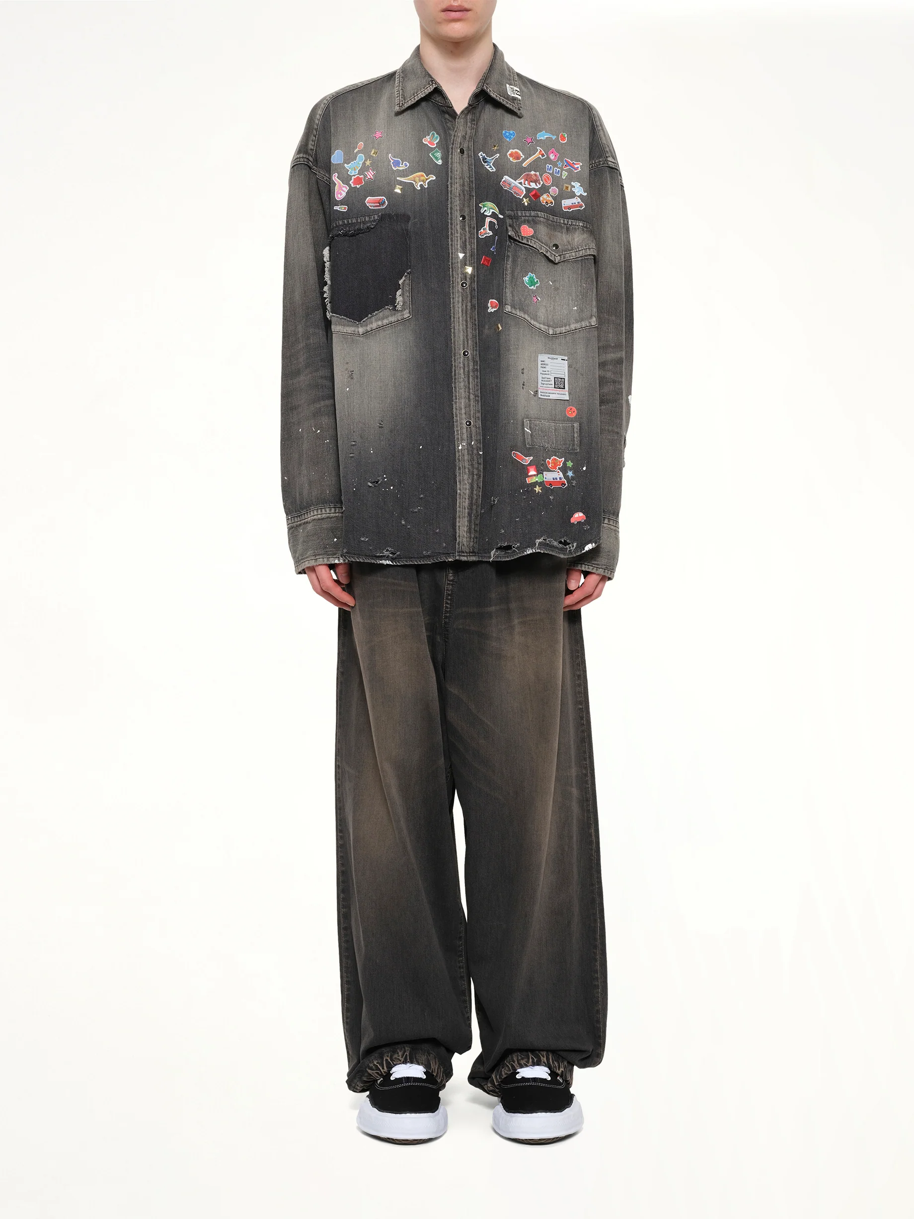 Denim Shirts W Sticker in Black - Image 7