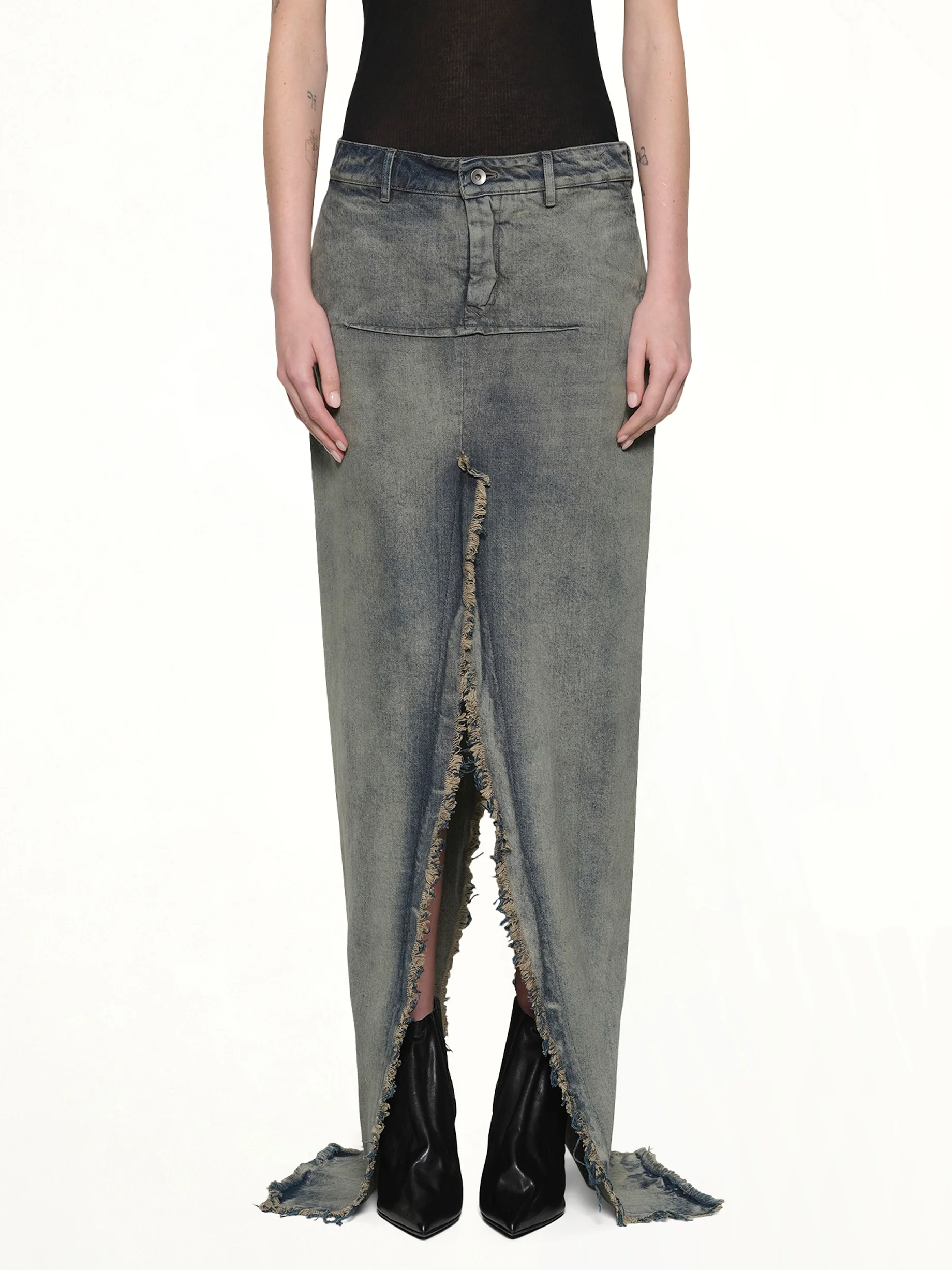 Denim Sliced Skirt in Dirty Hustler