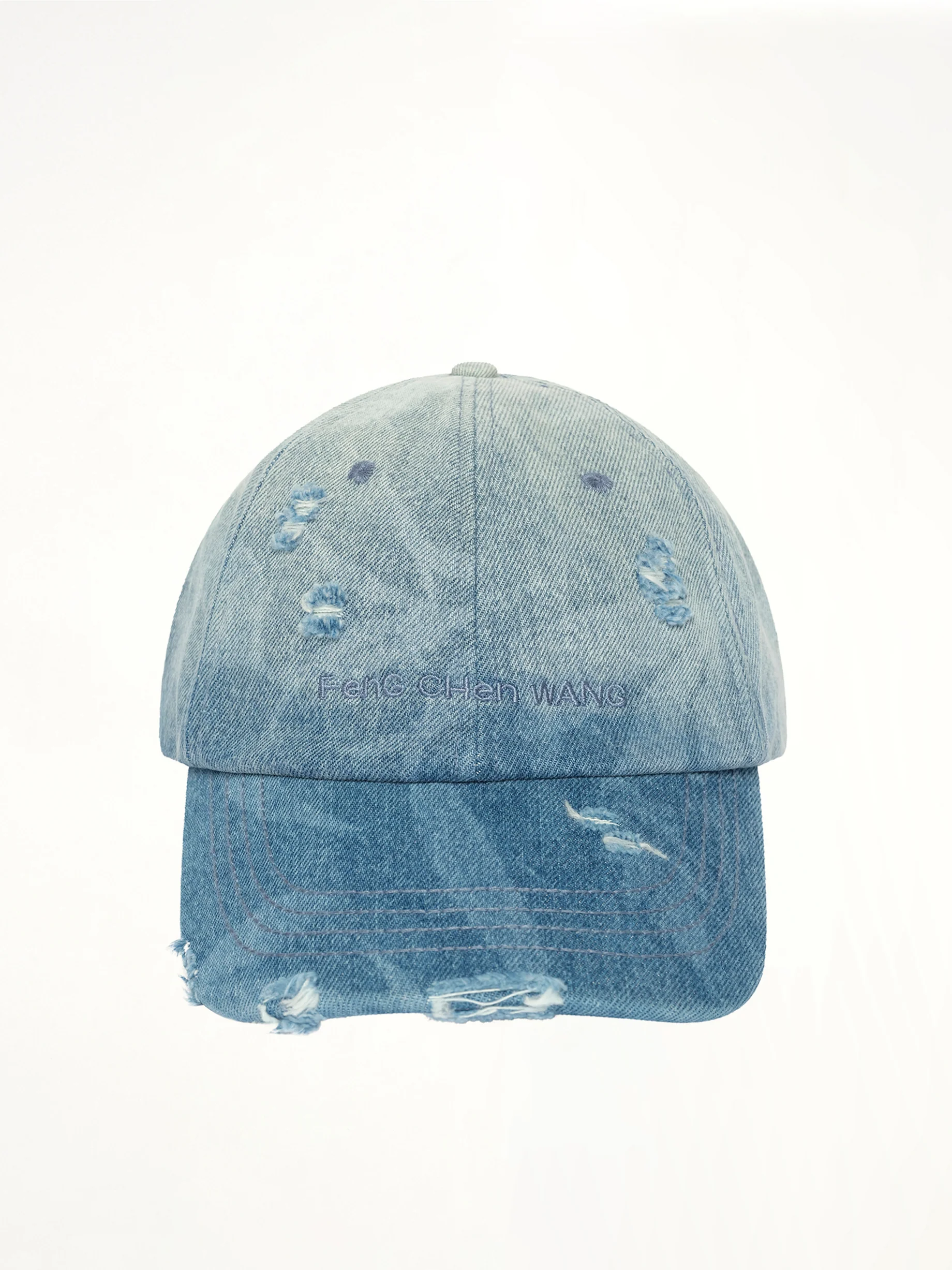 Denim Washed Printed Baseball Cap in Blue