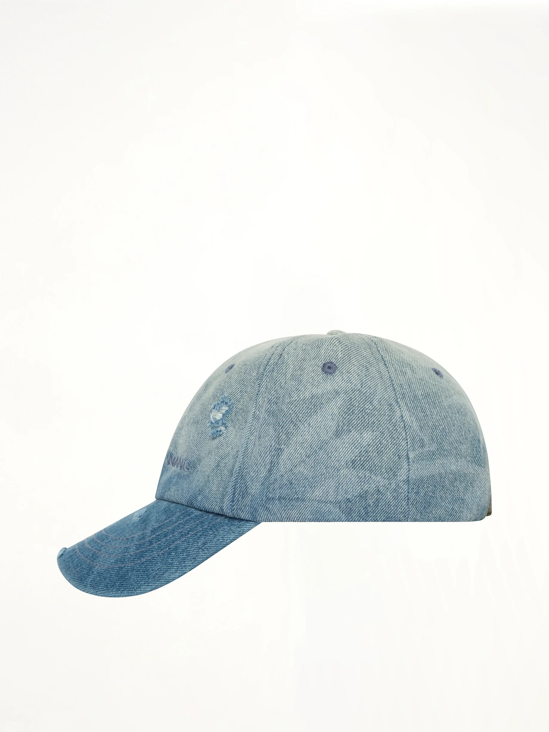 Denim Washed Printed Baseball Cap in Blue - Image 2