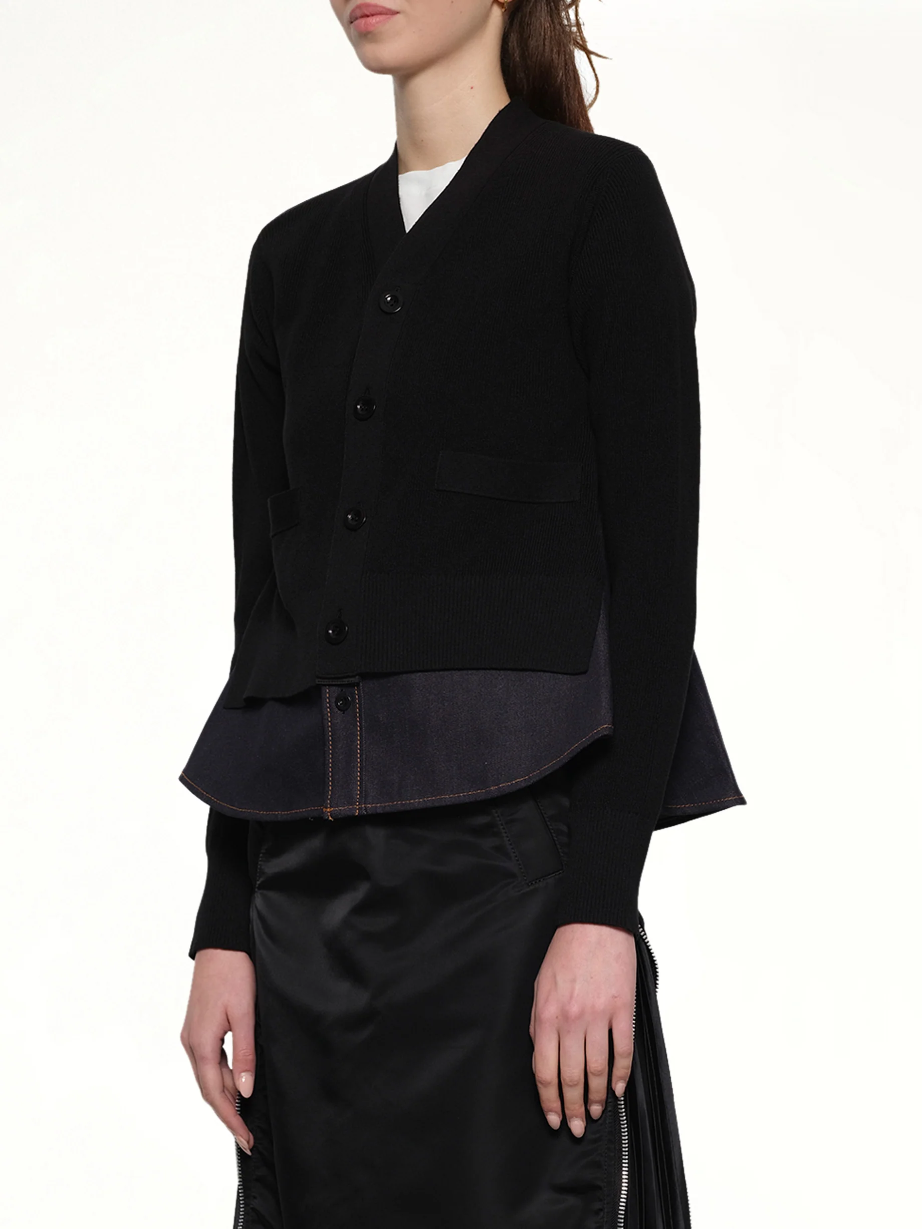 Denim x Knit Cardigan in Black/Indigo - Image 3