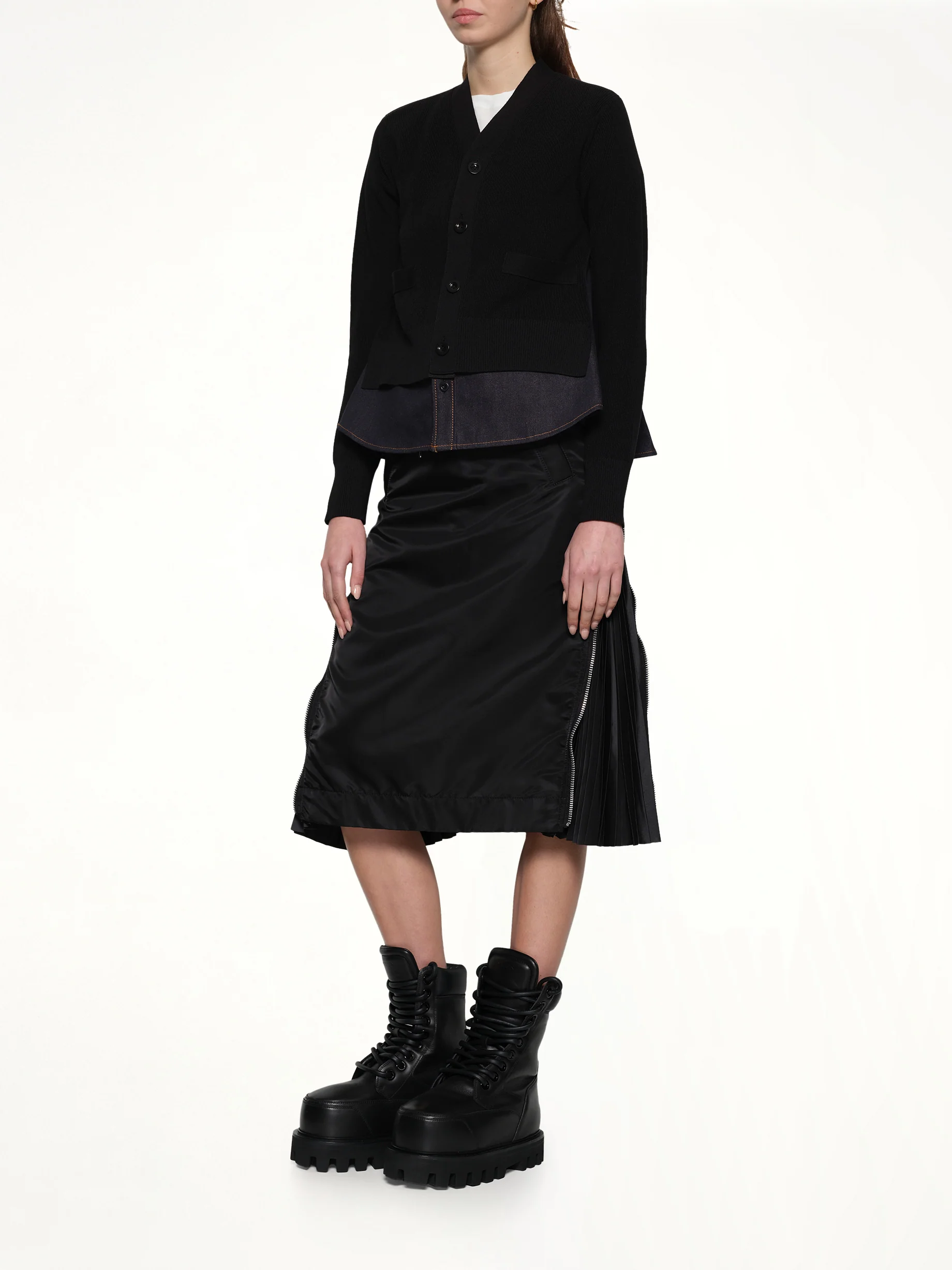 Denim x Knit Cardigan in Black/Indigo - Image 4