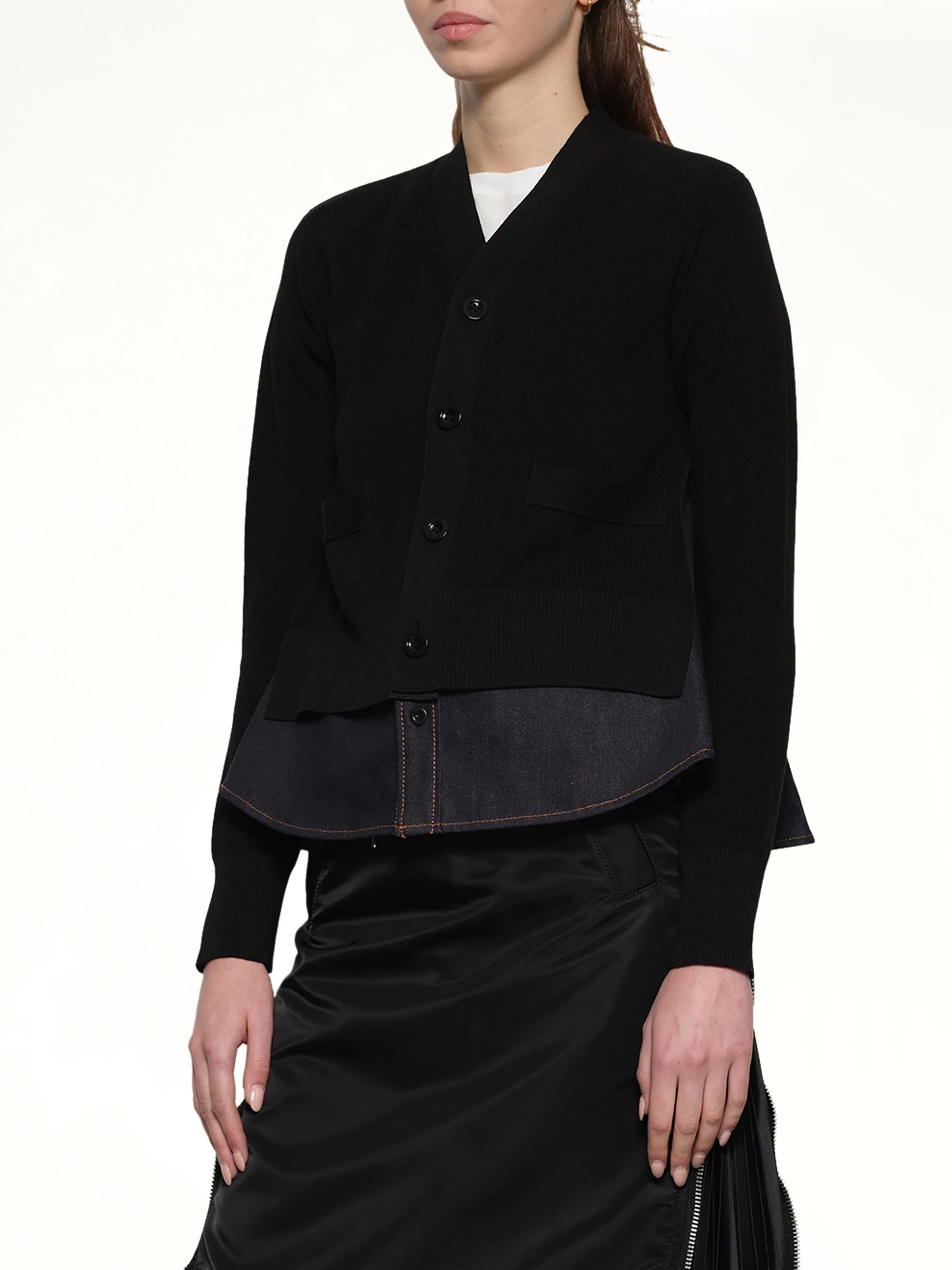 Denim x Knit Cardigan in Black/Indigo - Image 6