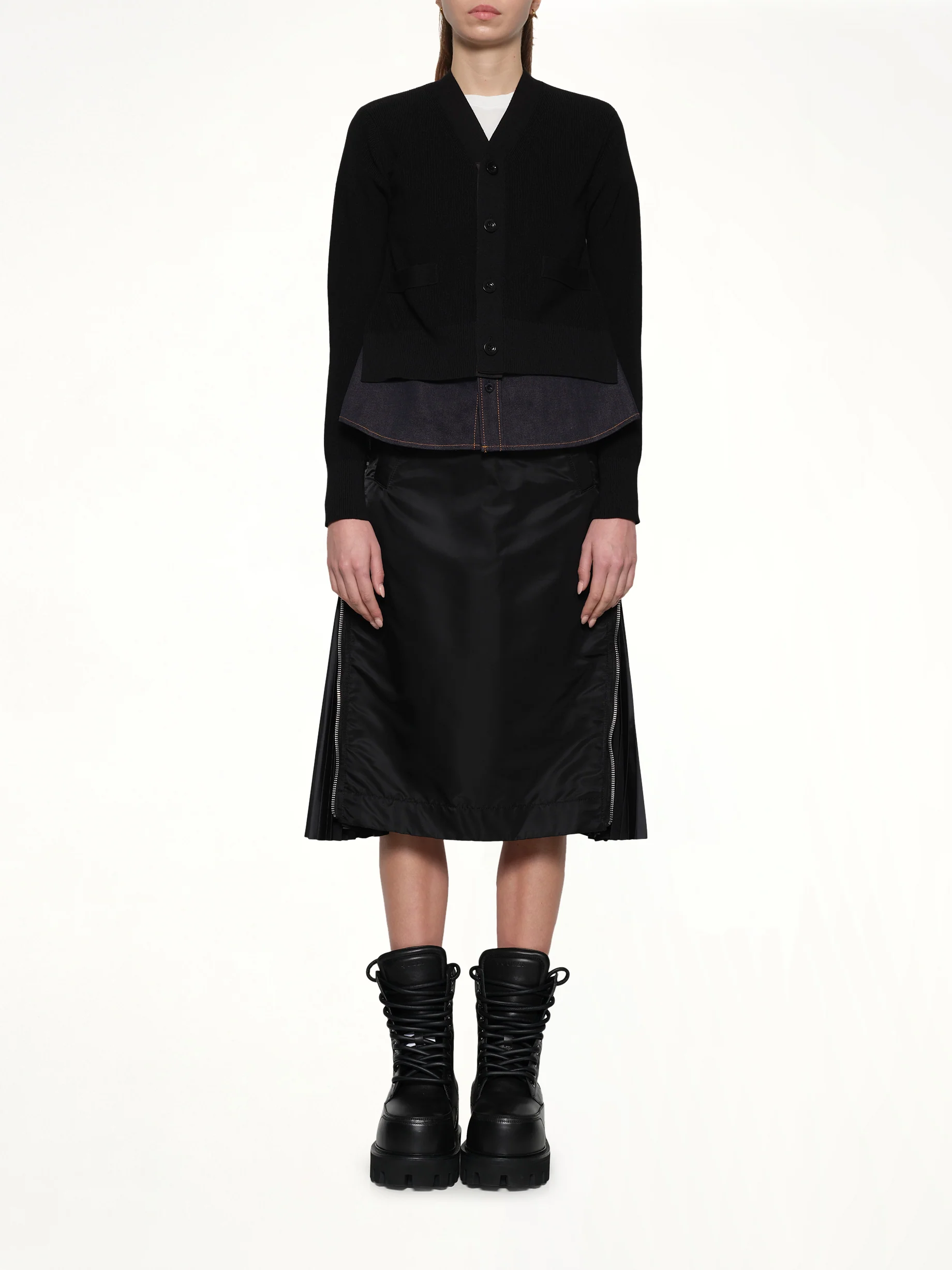Denim x Knit Cardigan in Black/Indigo - Image 7