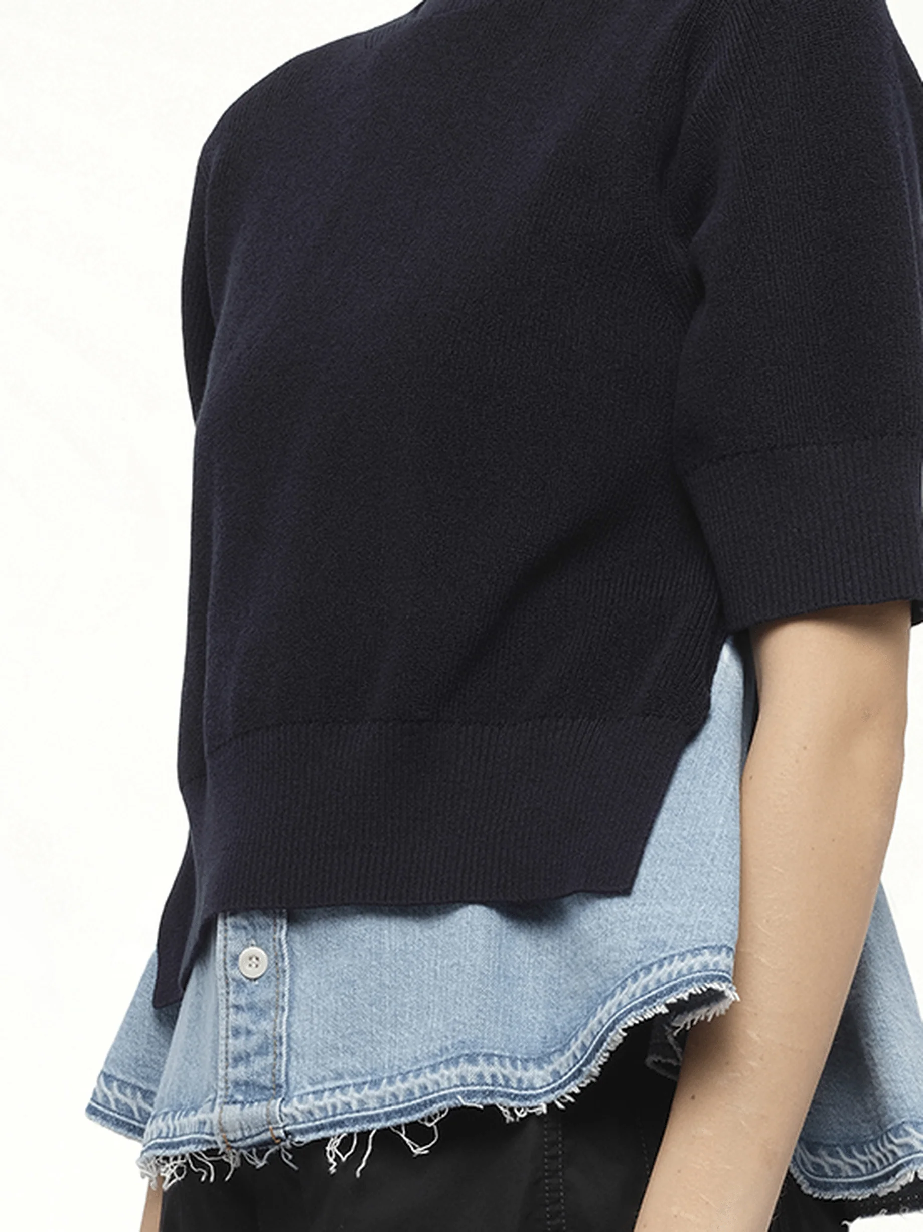 Denim x Knit Pullover in Navy/Light Blue - Image 3