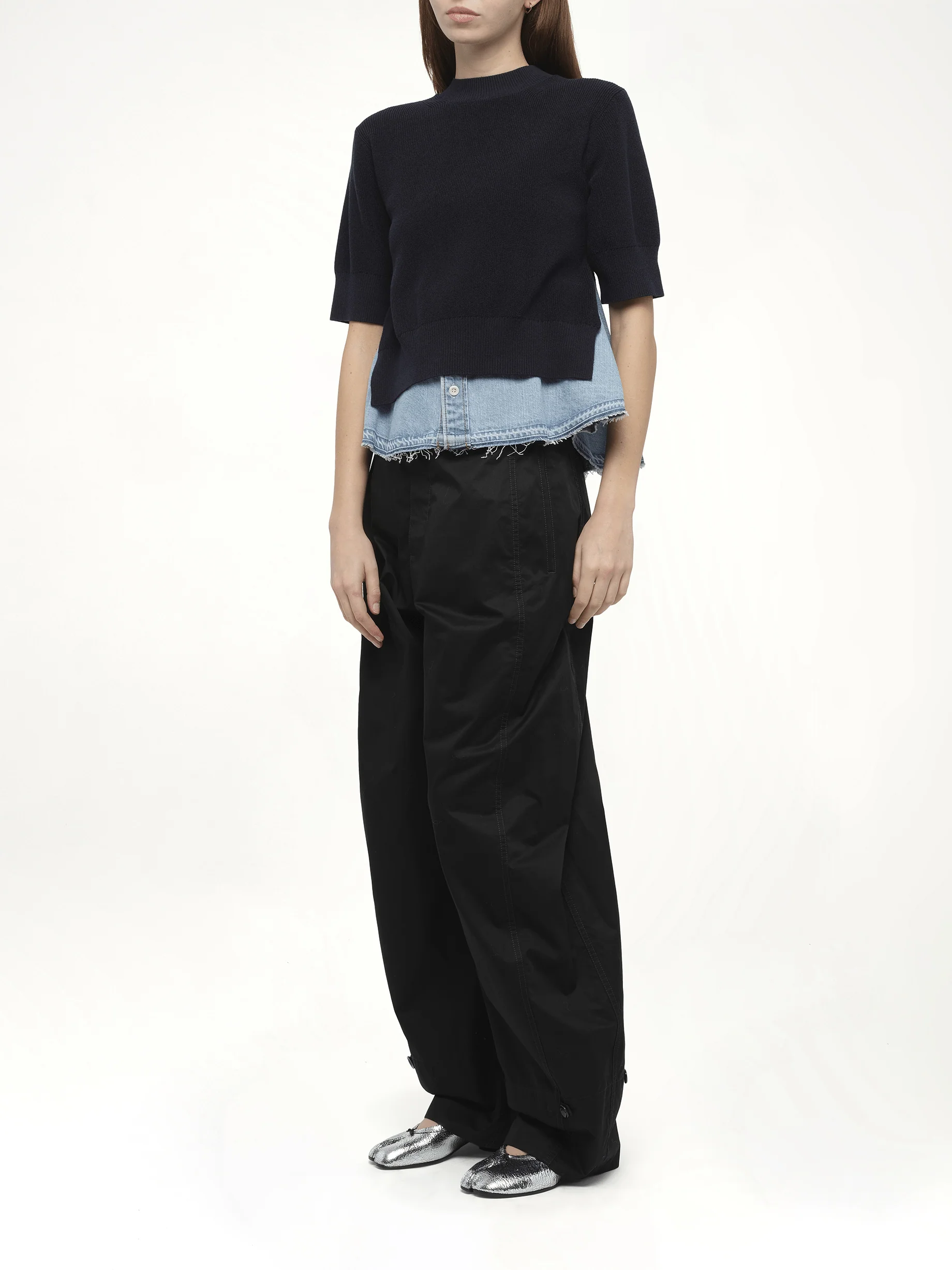 Denim x Knit Pullover in Navy/Light Blue - Image 4