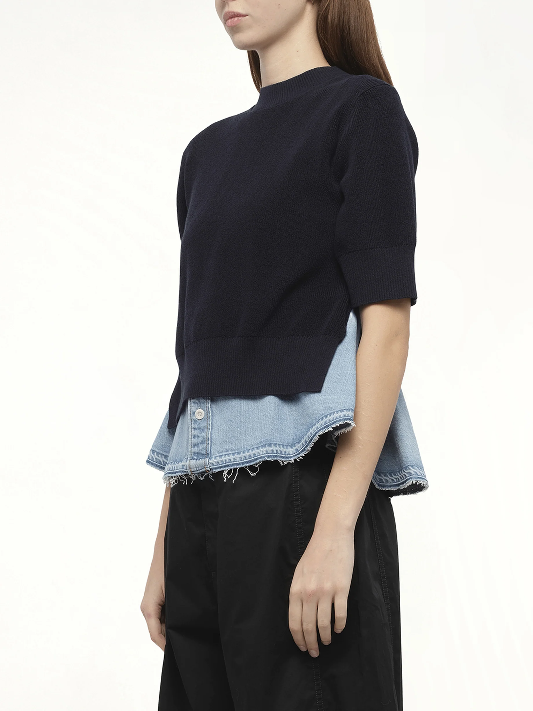 Denim x Knit Pullover in Navy/Light Blue - Image 5