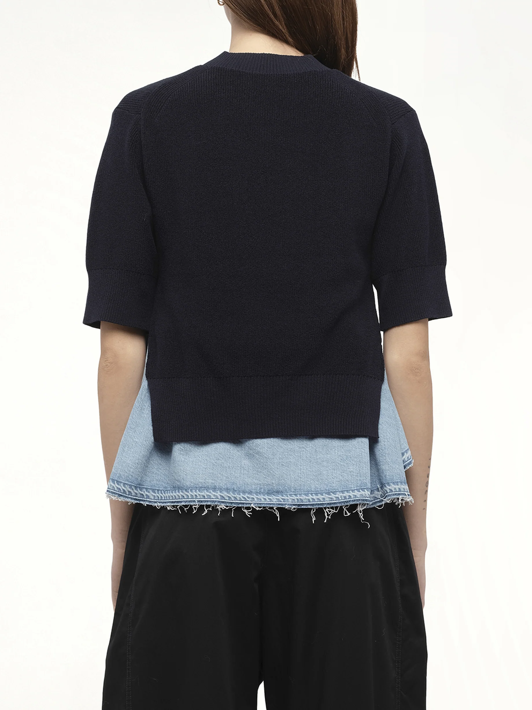 Denim x Knit Pullover in Navy/Light Blue - Image 6