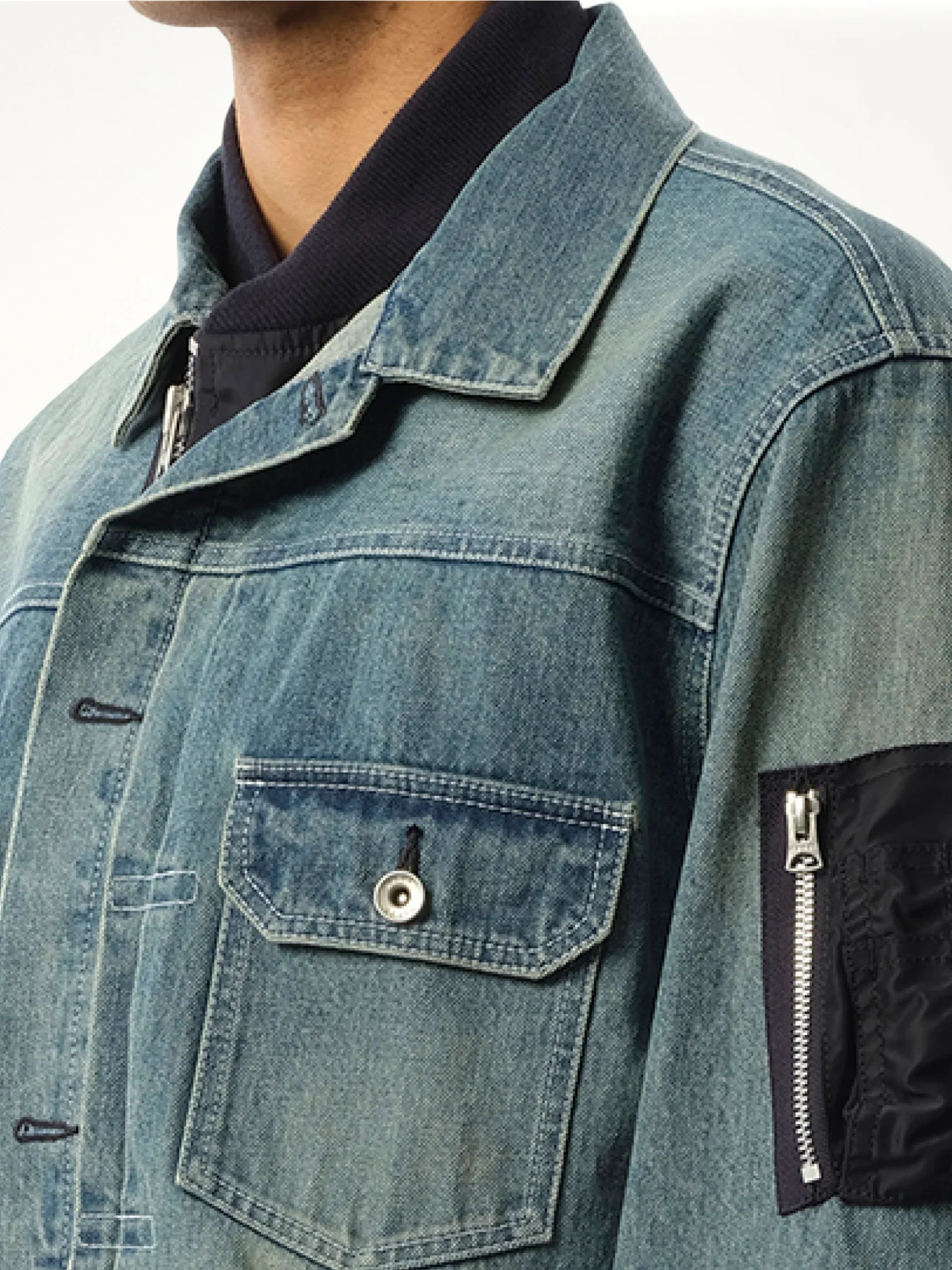 Denim x Nylon Jacket in Light Blue - Image 3