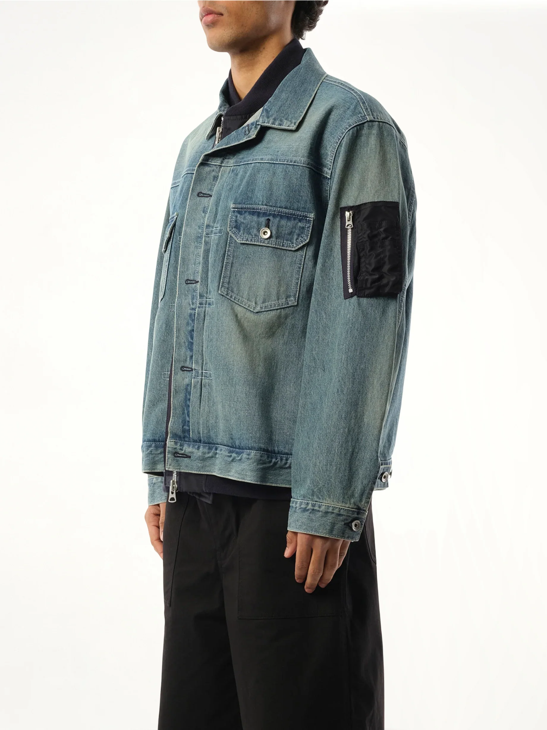 Denim x Nylon Jacket in Light Blue - Image 5