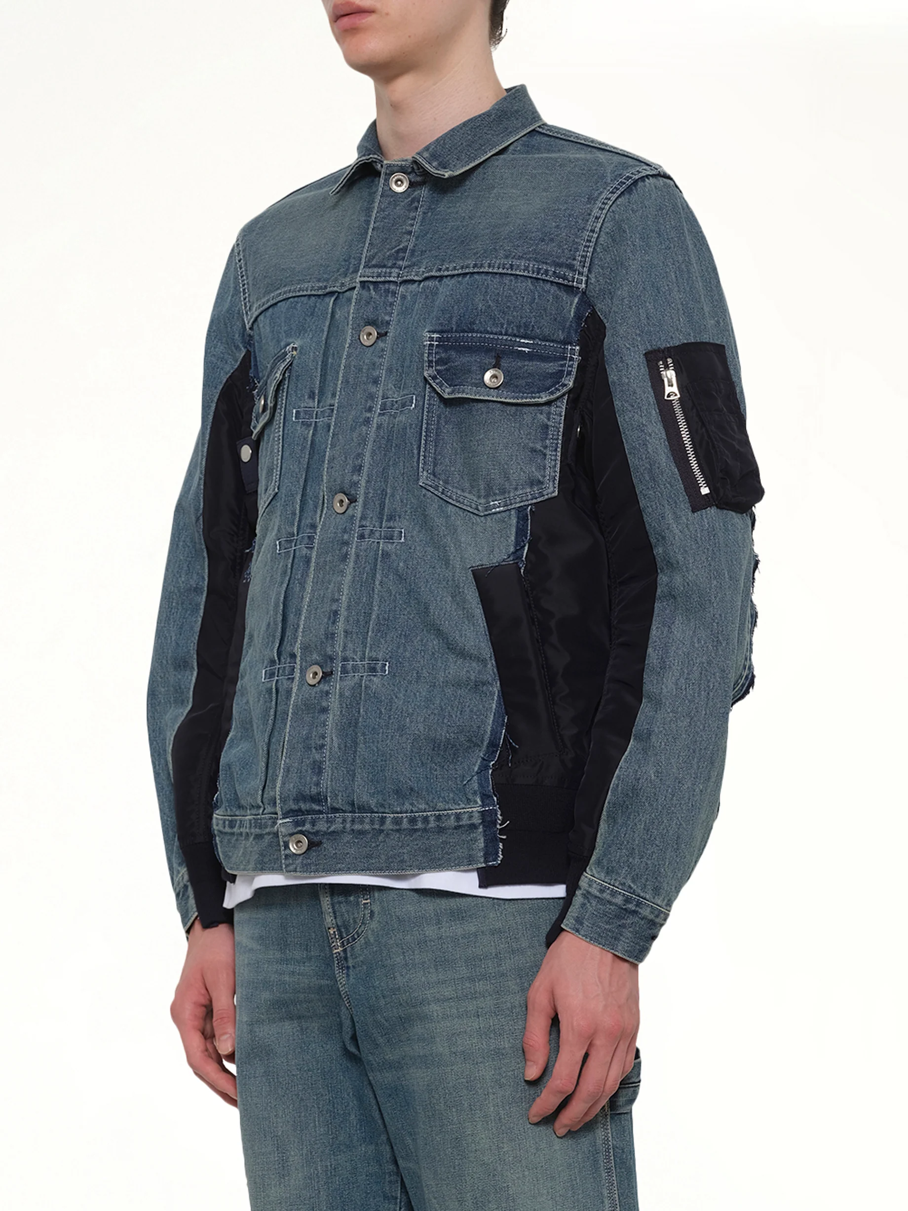 Denim x Nylon Twill Jacket in Light Blue - Image 3