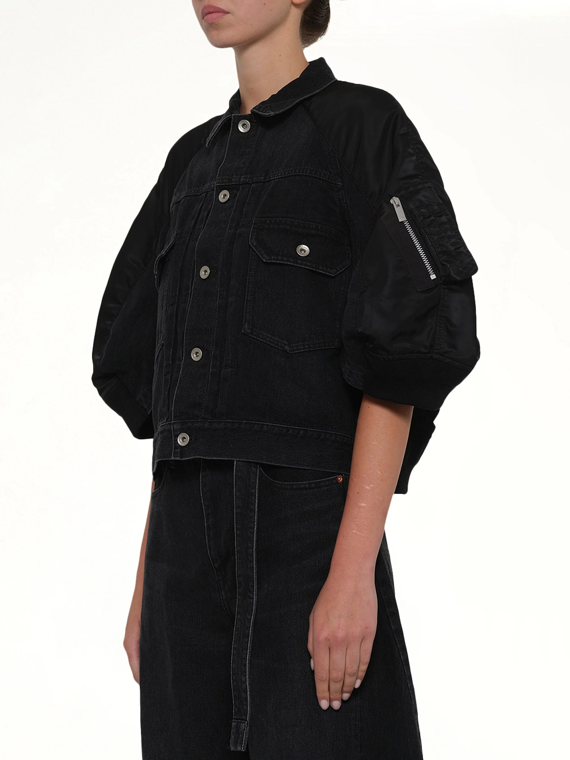 Denim x Nylon Twill Short Sleeve Jacket in Black - Image 3