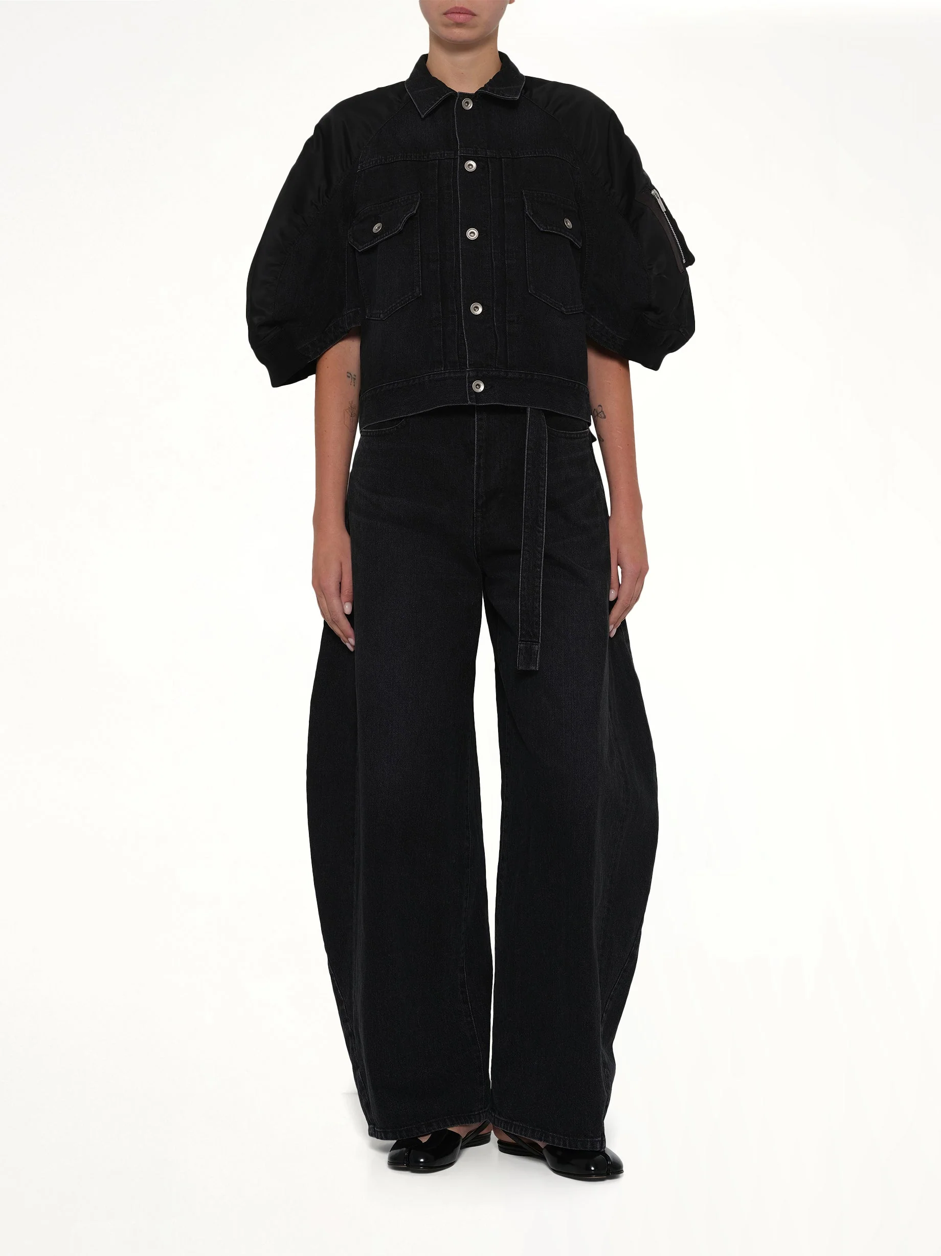 Denim x Nylon Twill Short Sleeve Jacket in Black - Image 4
