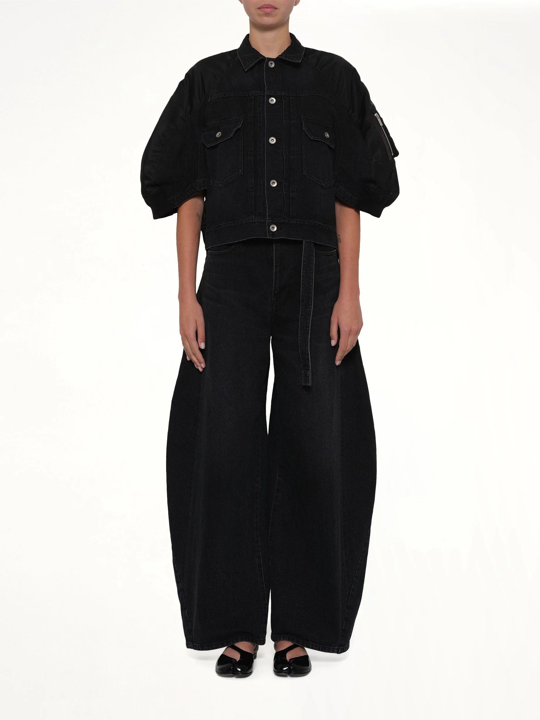Denim x Nylon Twill Short Sleeve Jacket in Black - Image 7