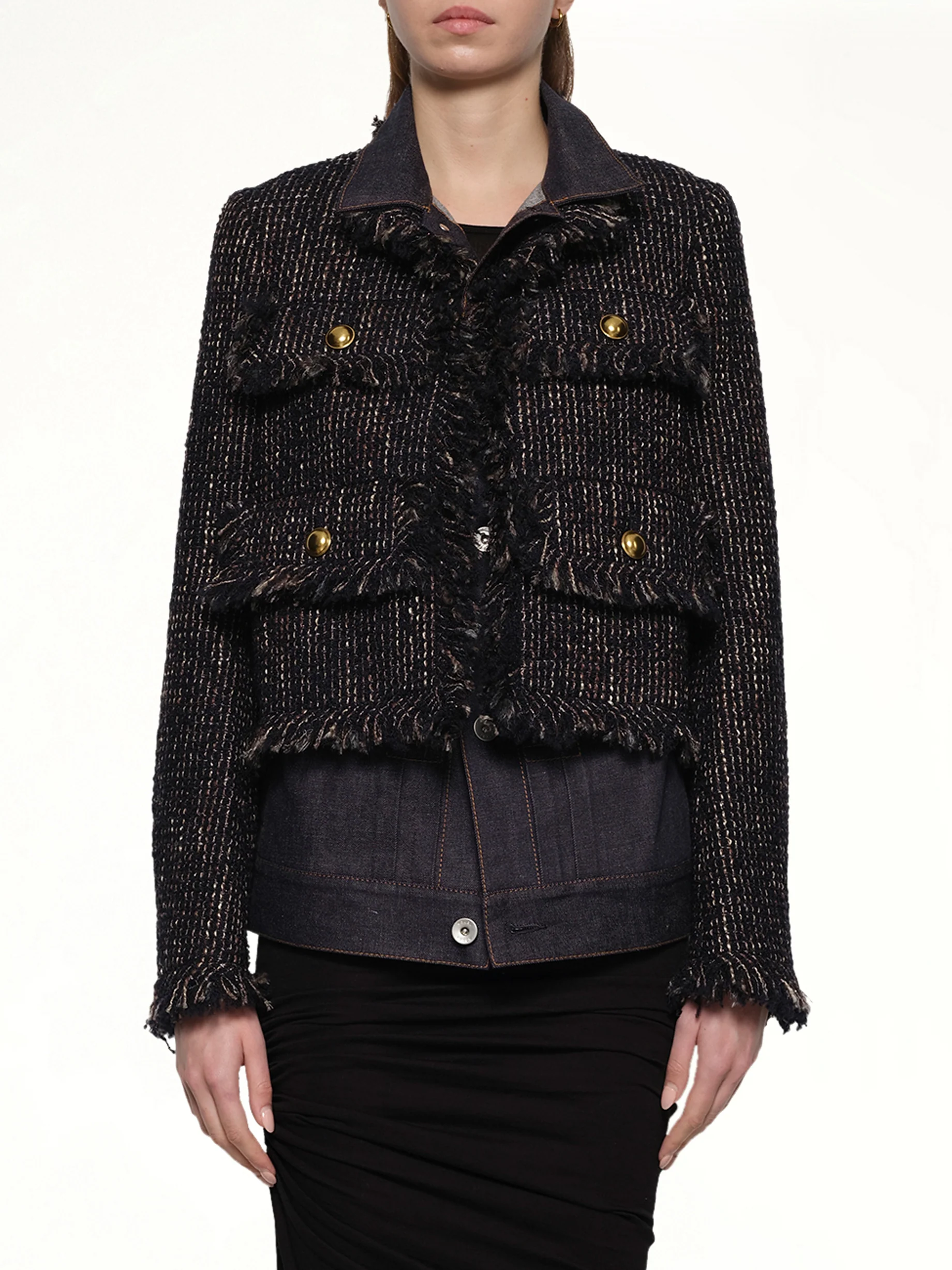 Denim x Tweed Jacket in Navy/Indigo