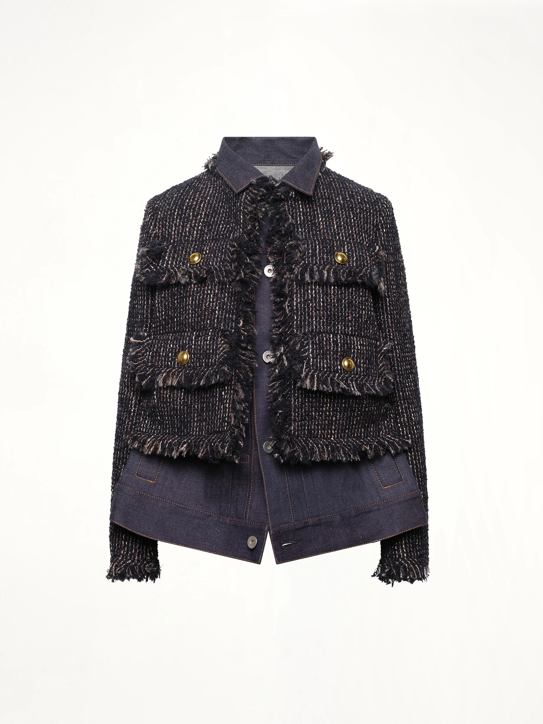 Denim x Tweed Jacket in Navy/Indigo - Image 2