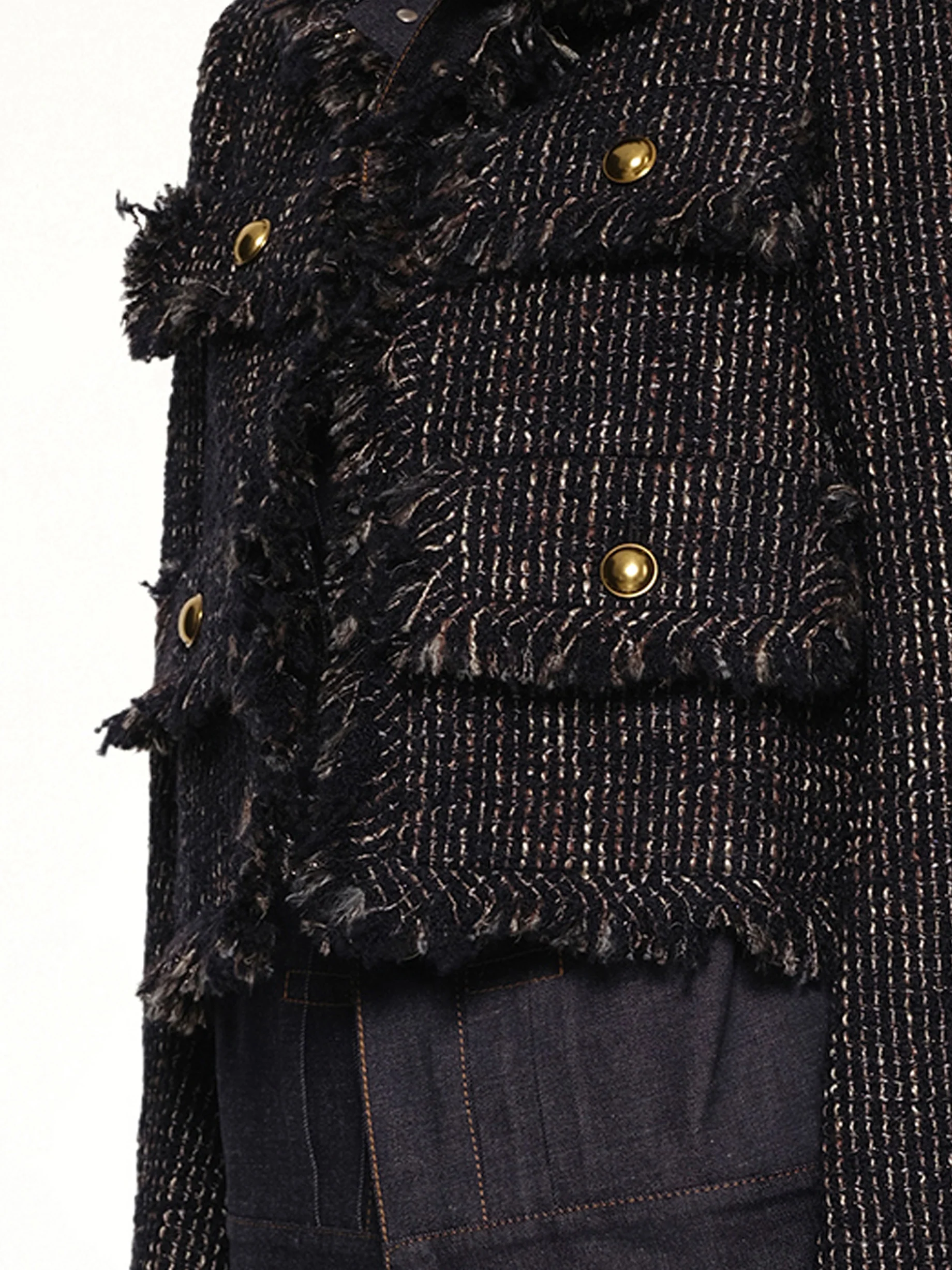 Denim x Tweed Jacket in Navy/Indigo - Image 3