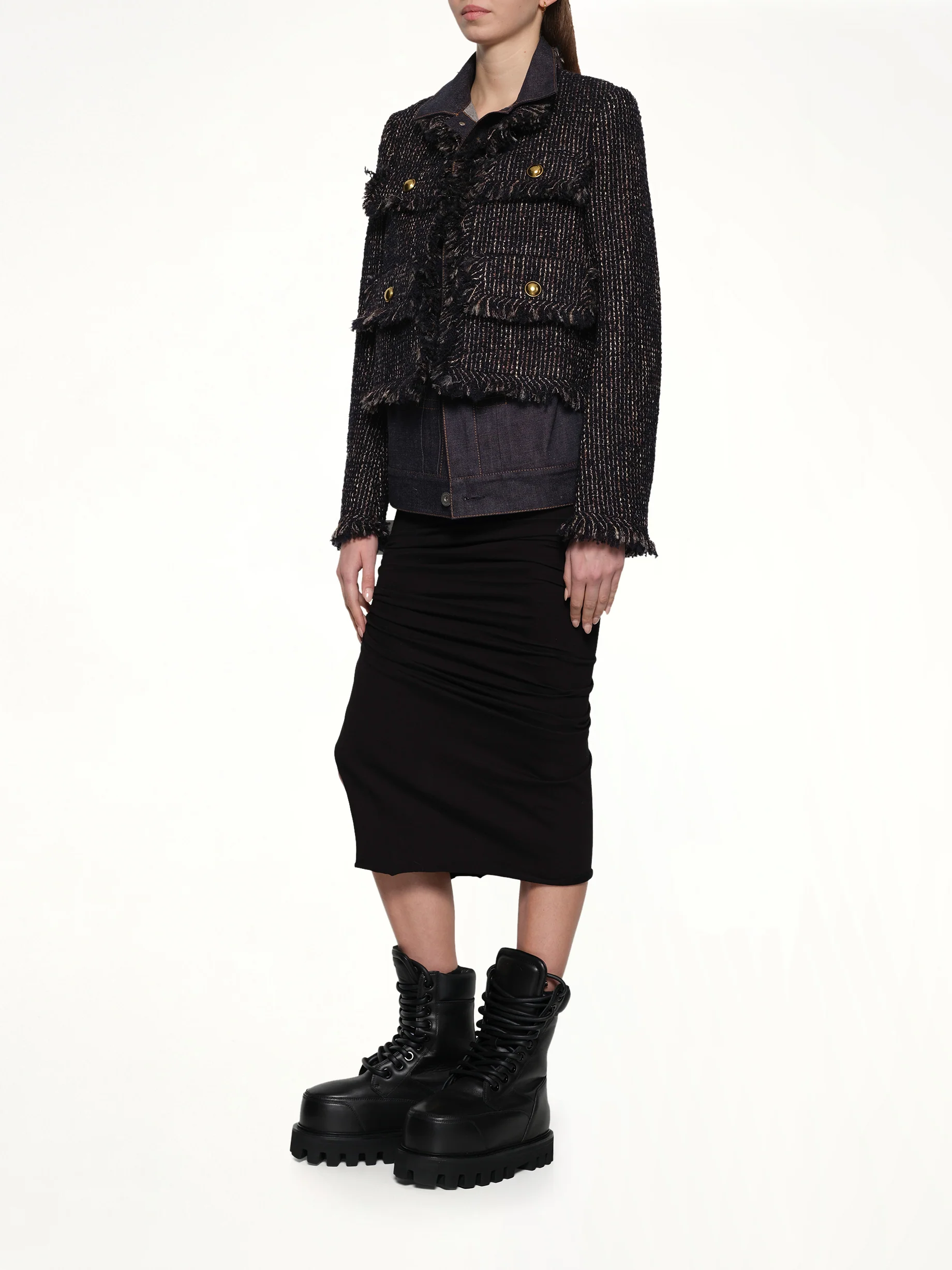 Denim x Tweed Jacket in Navy/Indigo - Image 4