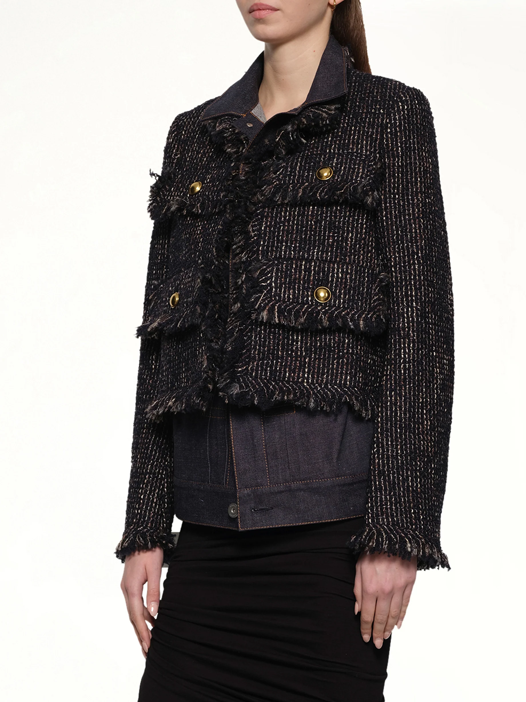 Denim x Tweed Jacket in Navy/Indigo - Image 6