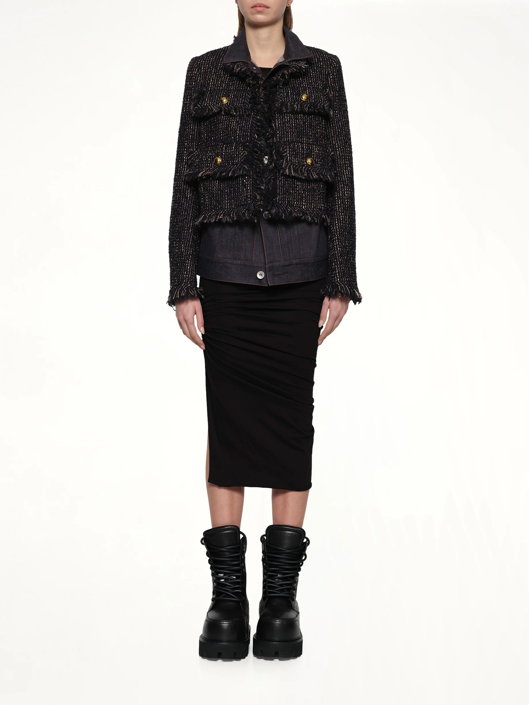 Denim x Tweed Jacket in Navy/Indigo - Image 7